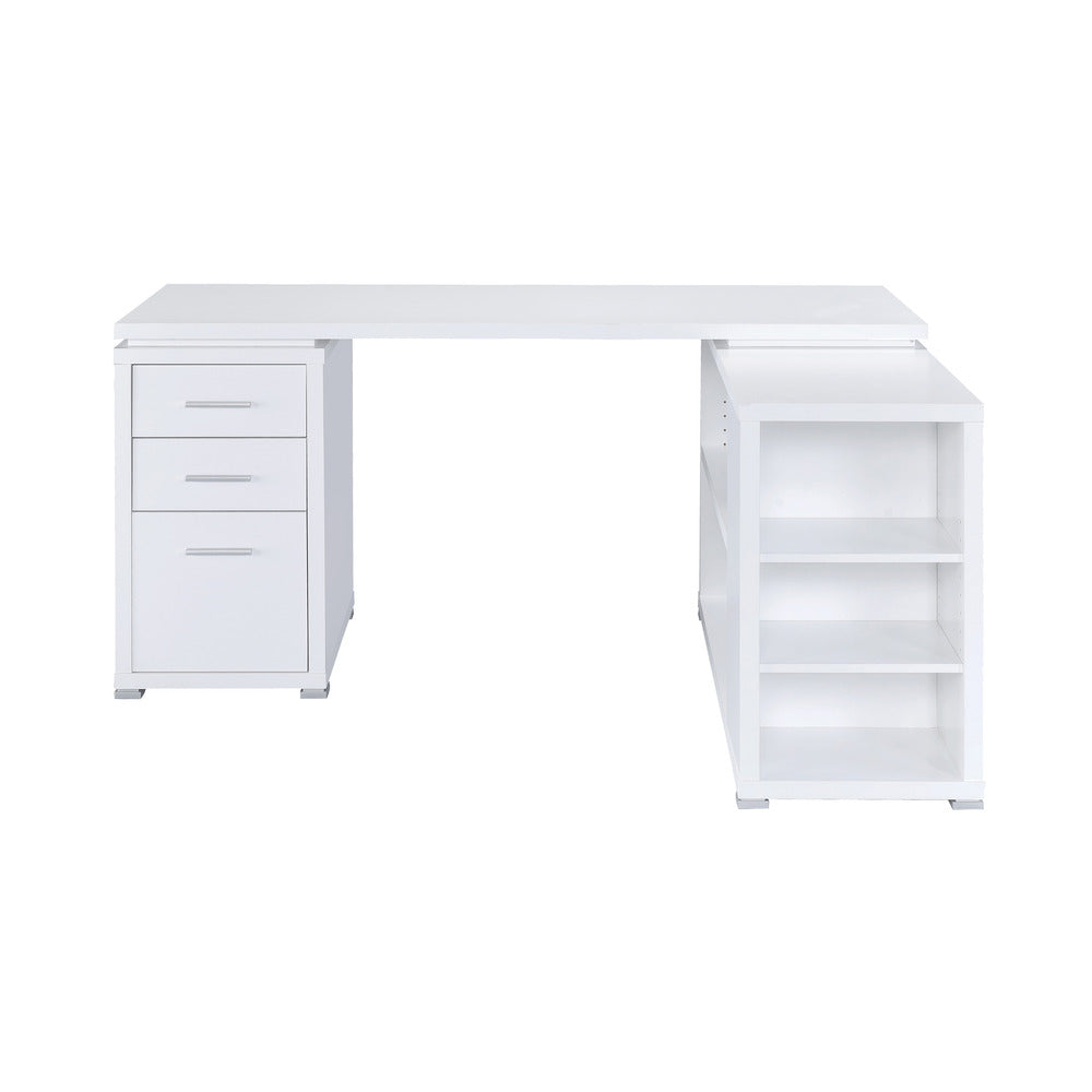 Coaster Contemporary L Shaped Office Desk with 3 Drawers And Shelves, White