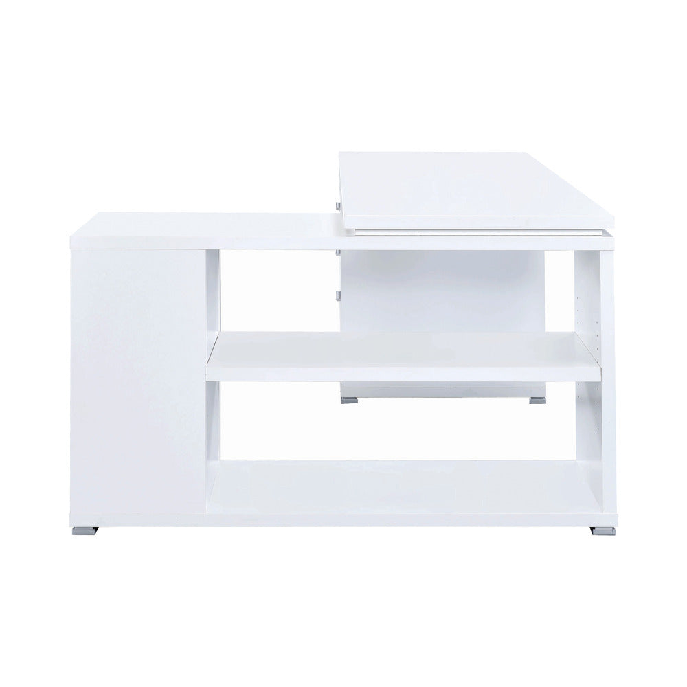 Coaster Contemporary L Shaped Office Desk with 3 Drawers And Shelves, White