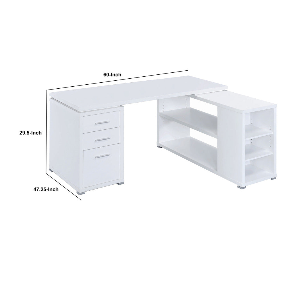 Coaster Contemporary L Shaped Office Desk with 3 Drawers And Shelves, White