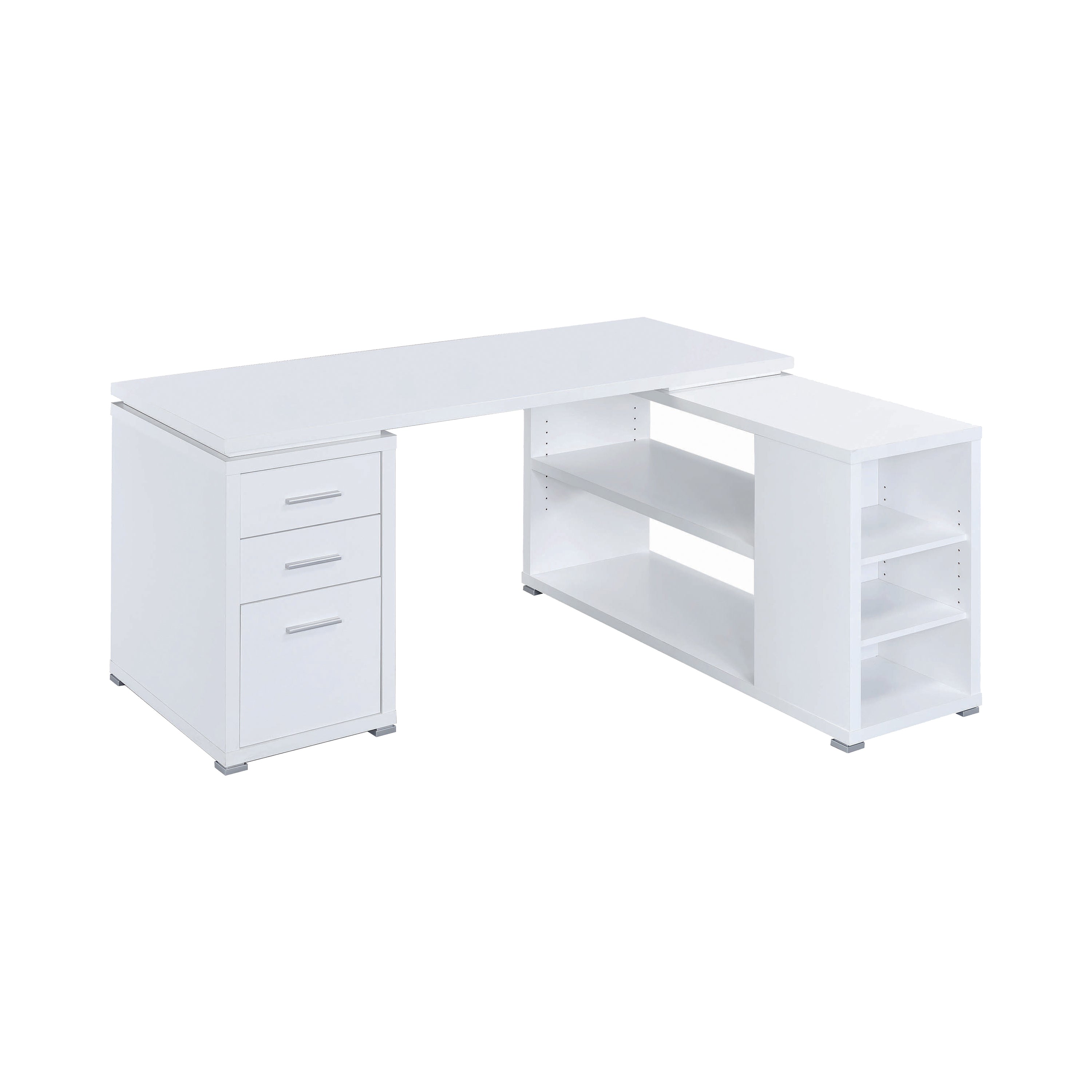 Coaster Contemporary L Shaped Office Desk with 3 Drawers And Shelves, White