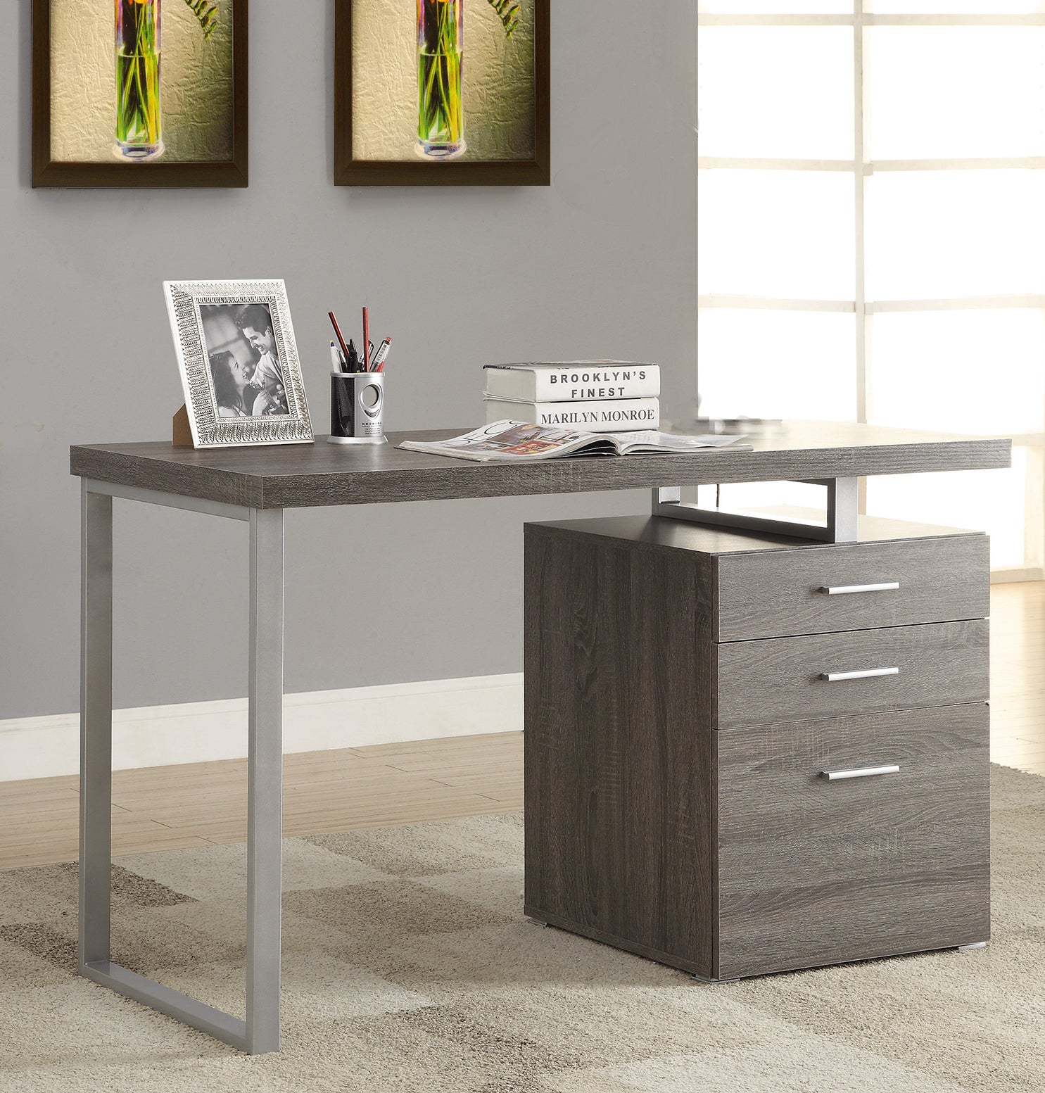 Coaster Modish Office Desk with File Drawer, Gray