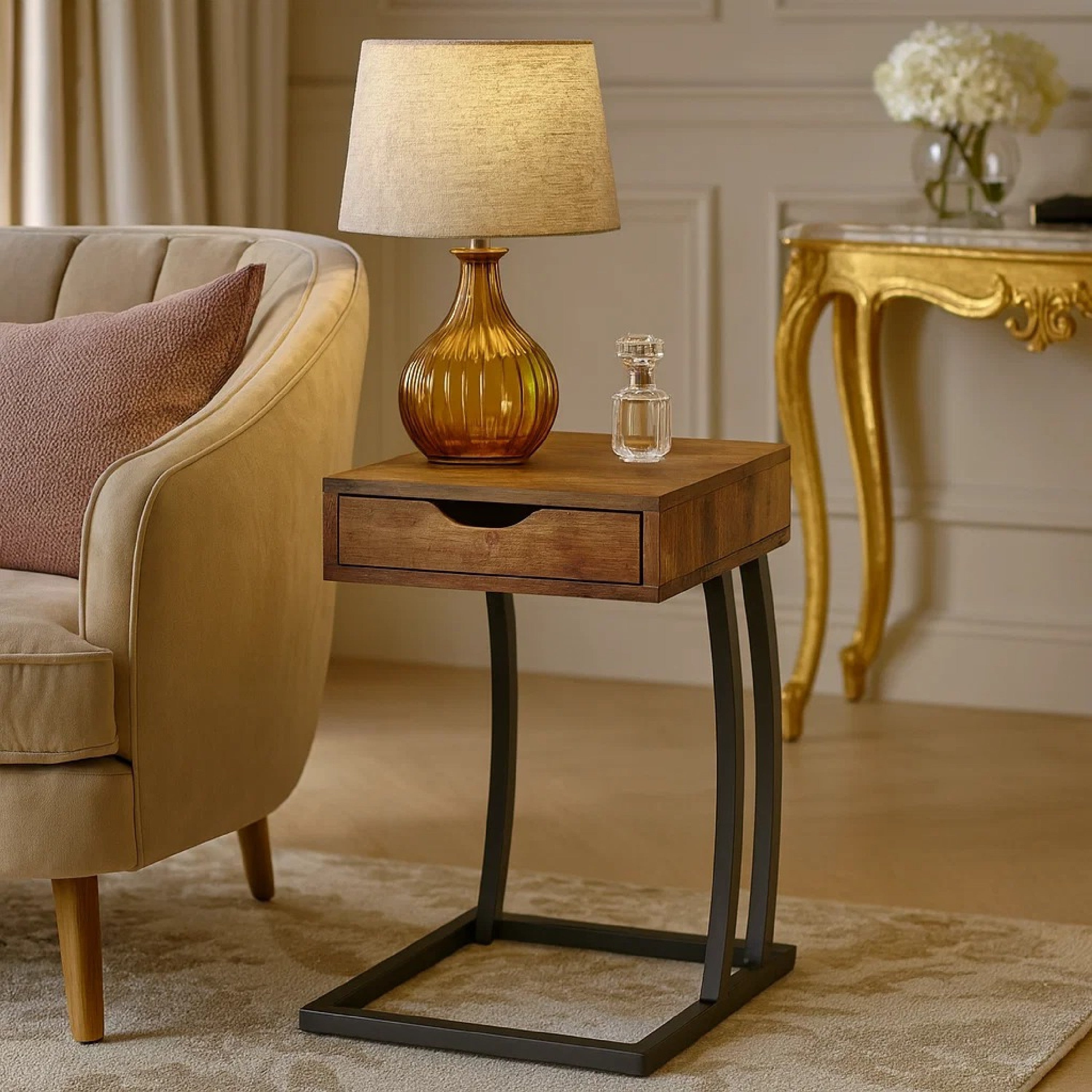 Coaster Antique Accent Table with Storage Drawer And Outlet, Brown