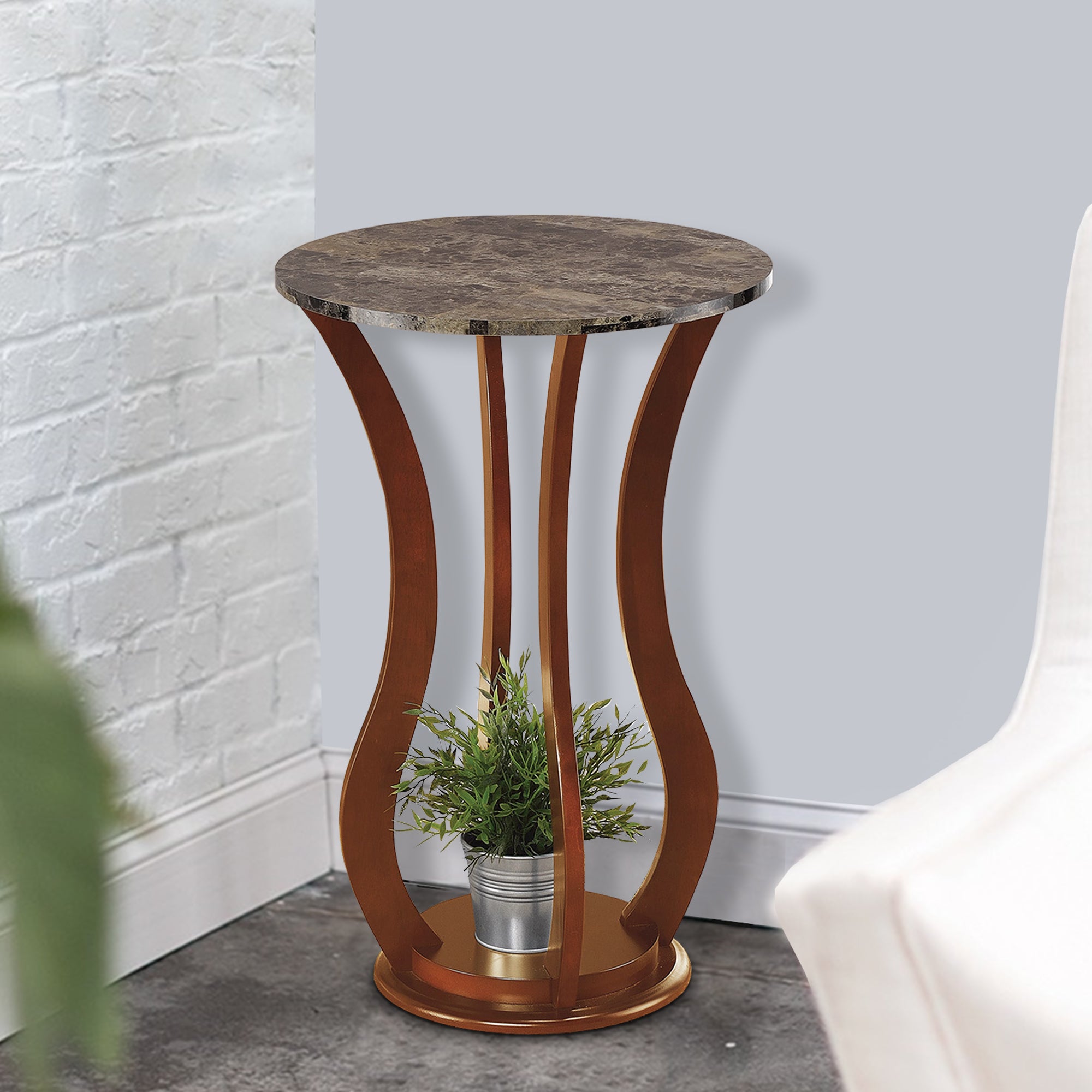 Coaster Transitional Wooden Plant Stand With Faux Marble Top, Brown
