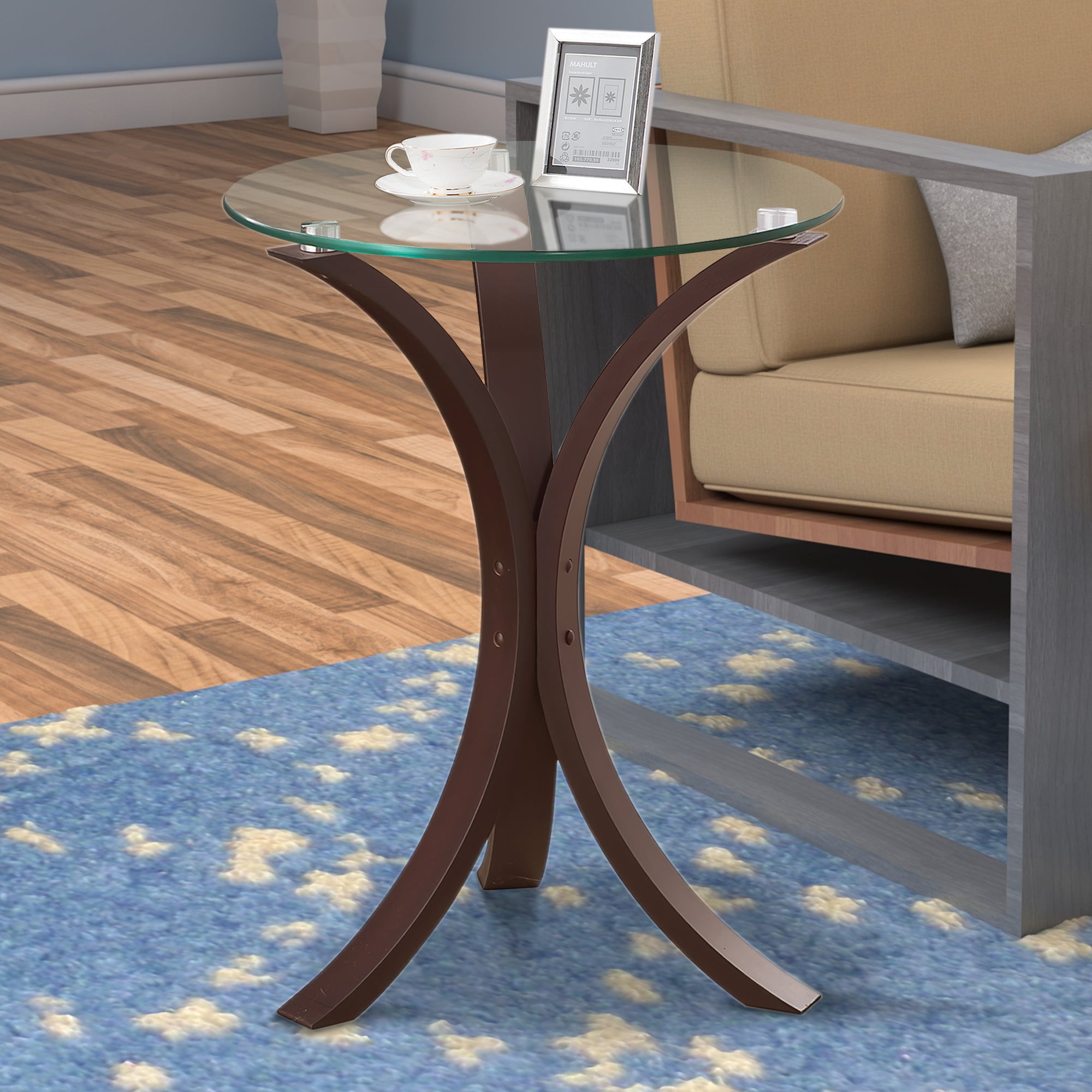 Coaster Contemporary Wood Accent Table, Tempered Glass Top, Brown, Clear