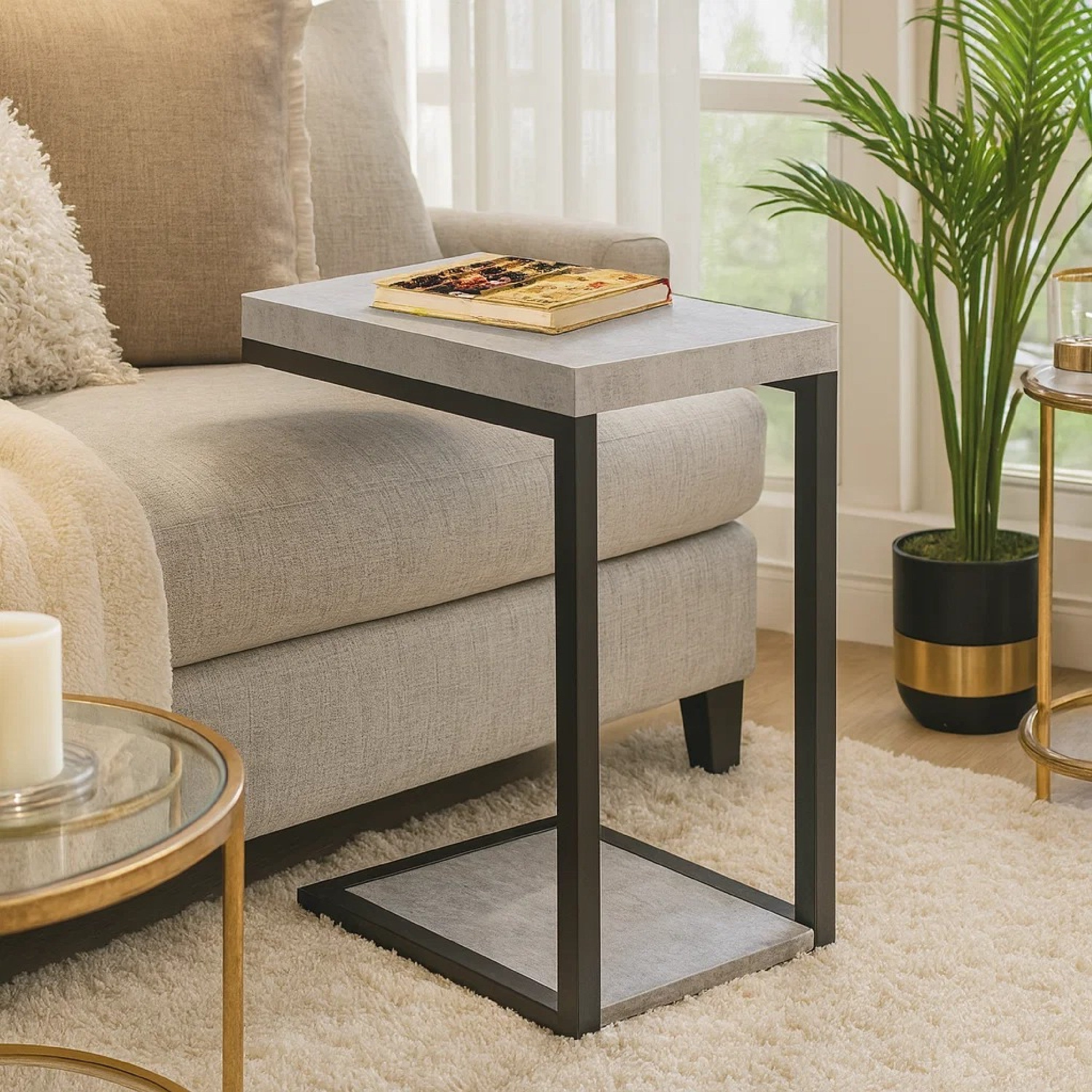 Coaster Industrial Faux Cement Designed Snack Table, Gray And Black