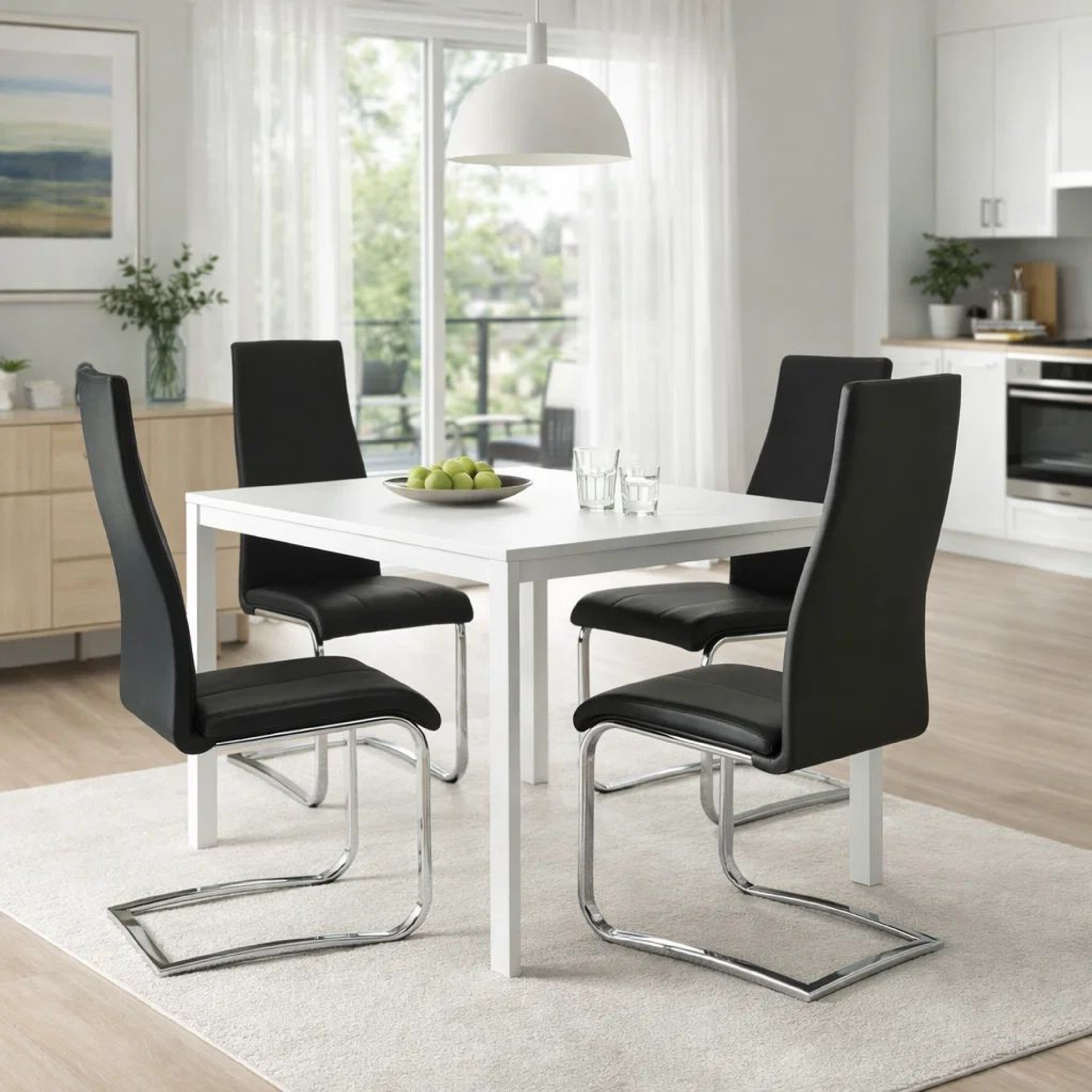 Coaster Black Faux Leather Dining Chair with Chrome Legs, Set of 4