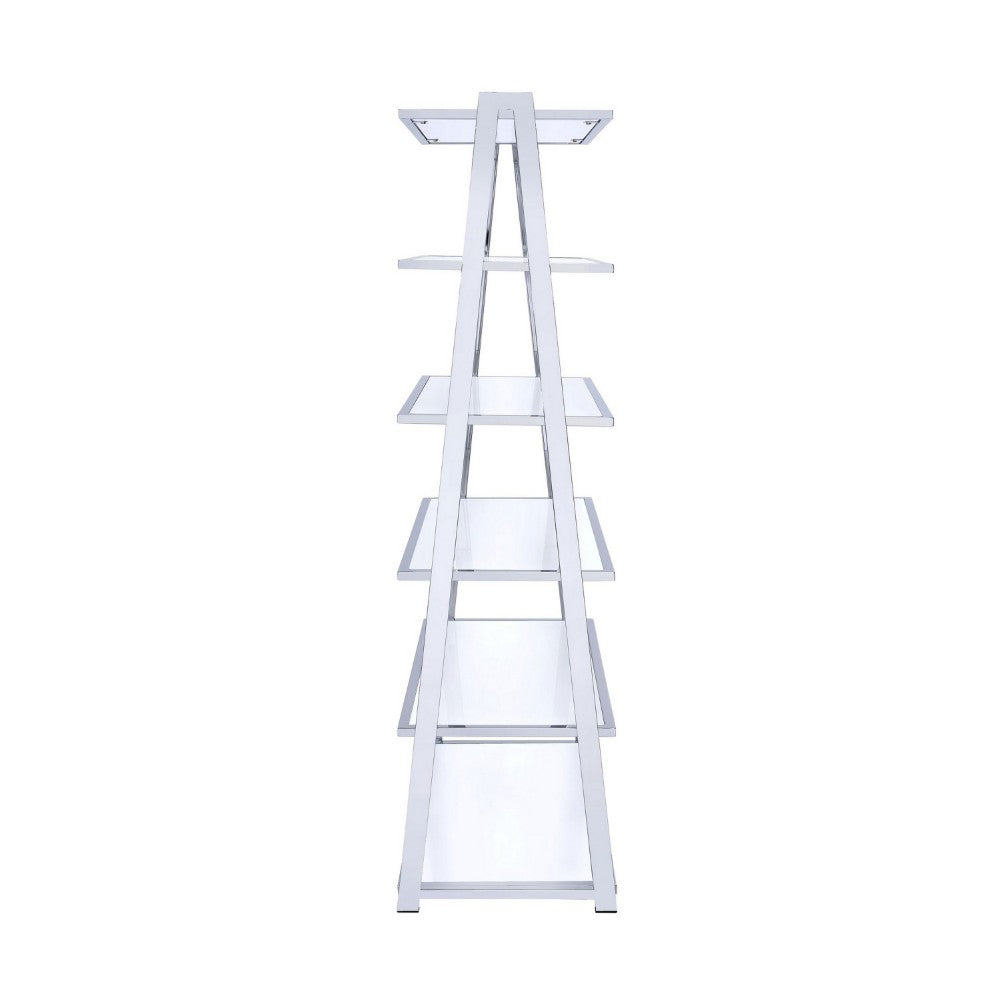 ACME Metal Rectangular Bookshelf, White High Gloss & Silver