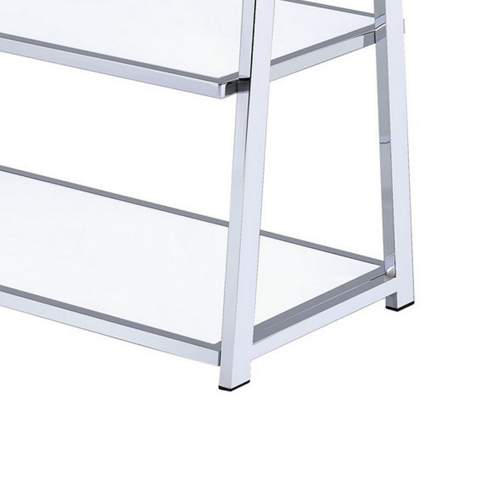 ACME Metal Rectangular Bookshelf, White High Gloss & Silver