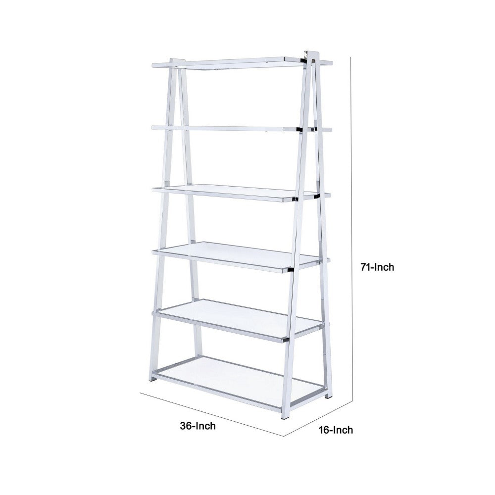 ACME Metal Rectangular Bookshelf, White High Gloss & Silver