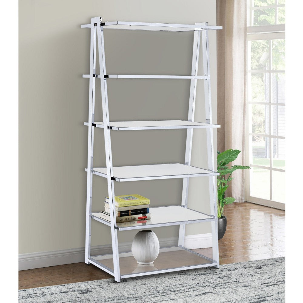ACME Metal Rectangular Bookshelf, White High Gloss & Silver