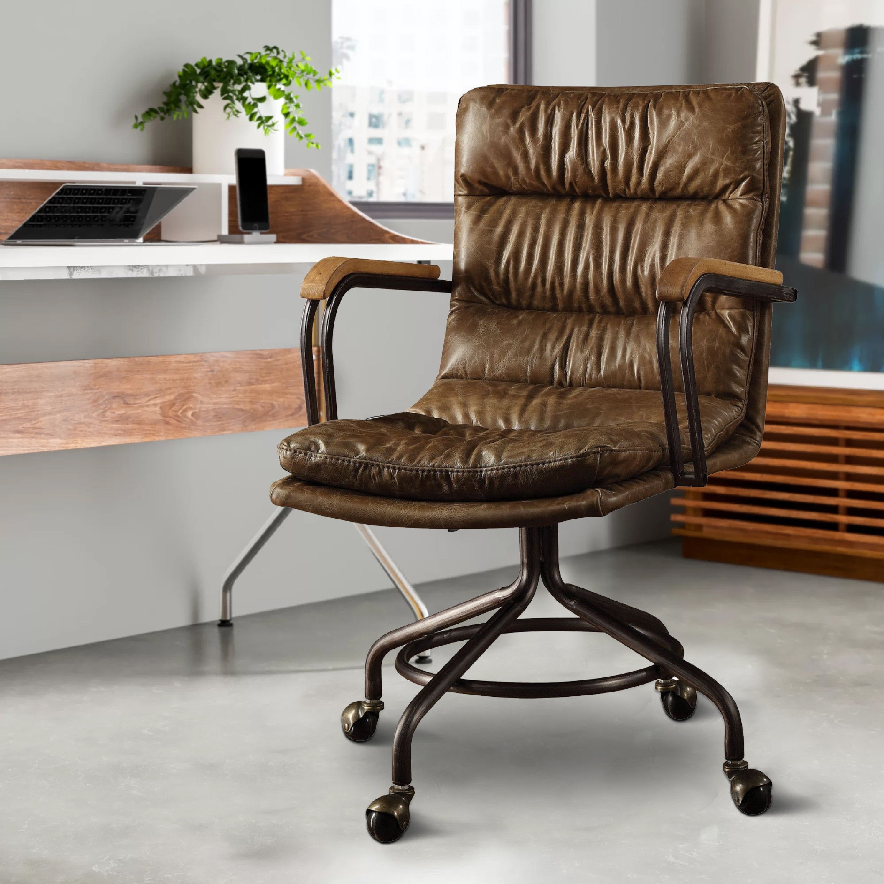 ACME Metal & Leather Executive Office Chair, Vintage Whiskey Brown