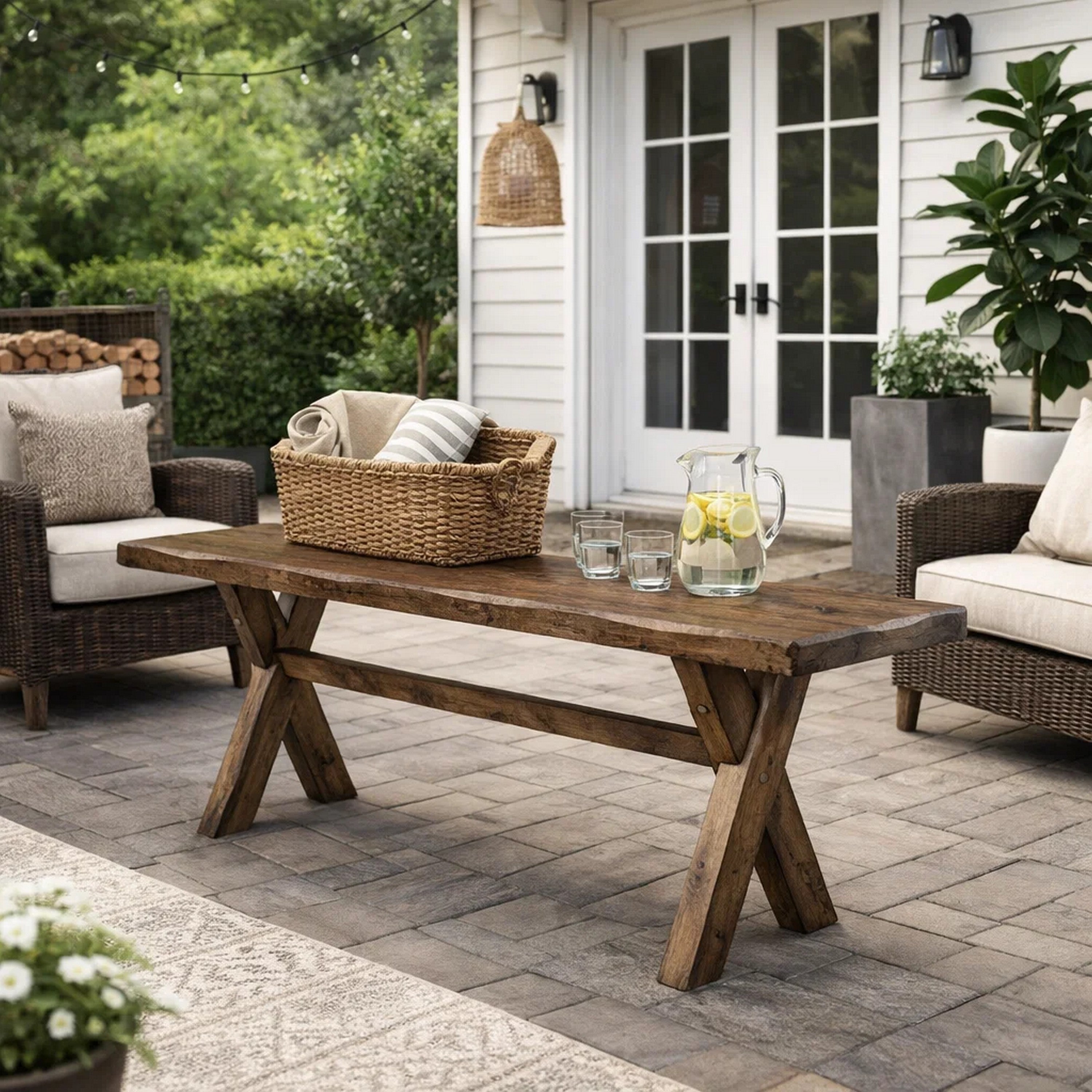 Coaster Wooden Trestle Style Base Bench, Brown