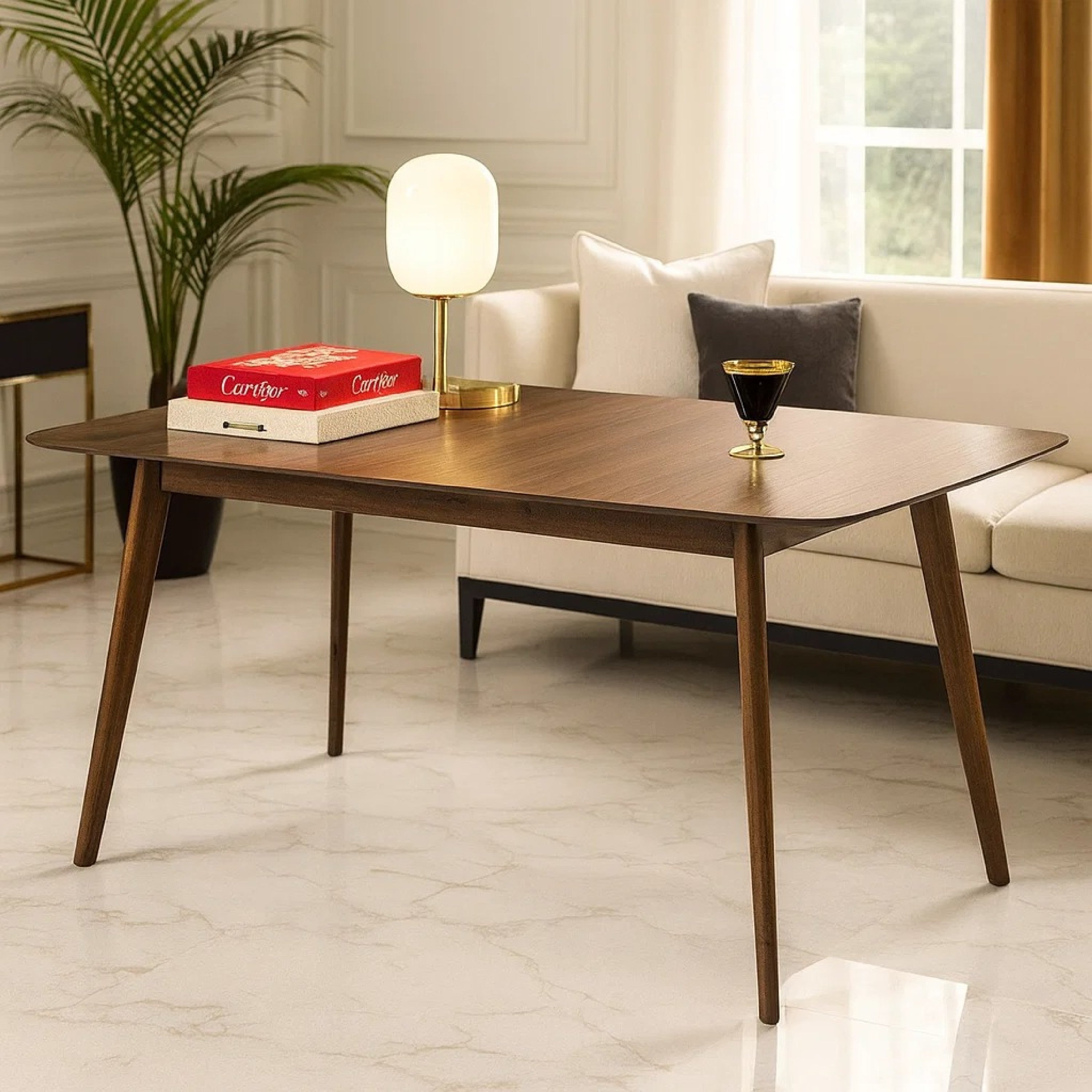 Coaster Rectanglular Wooden Dining Table With Round Corners, Walnut Brown