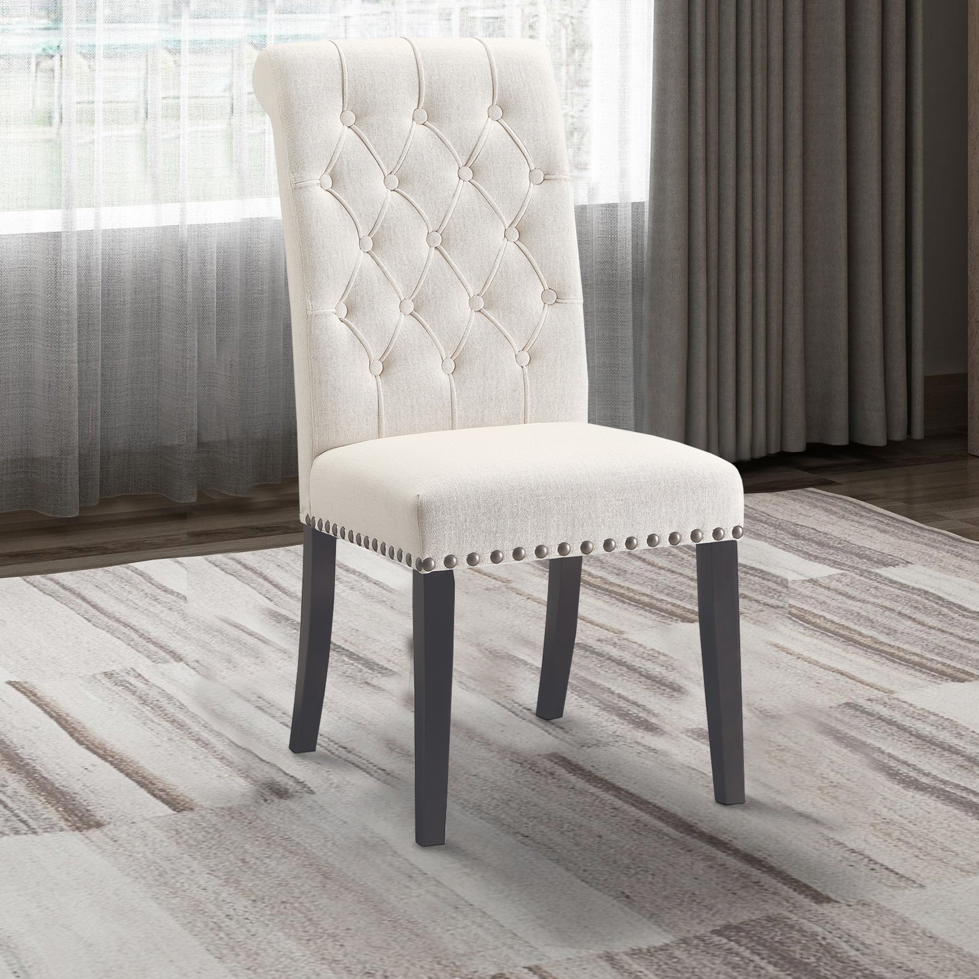 Coaster Wooden Dining Side Chair, Cream & Black, Set of 2