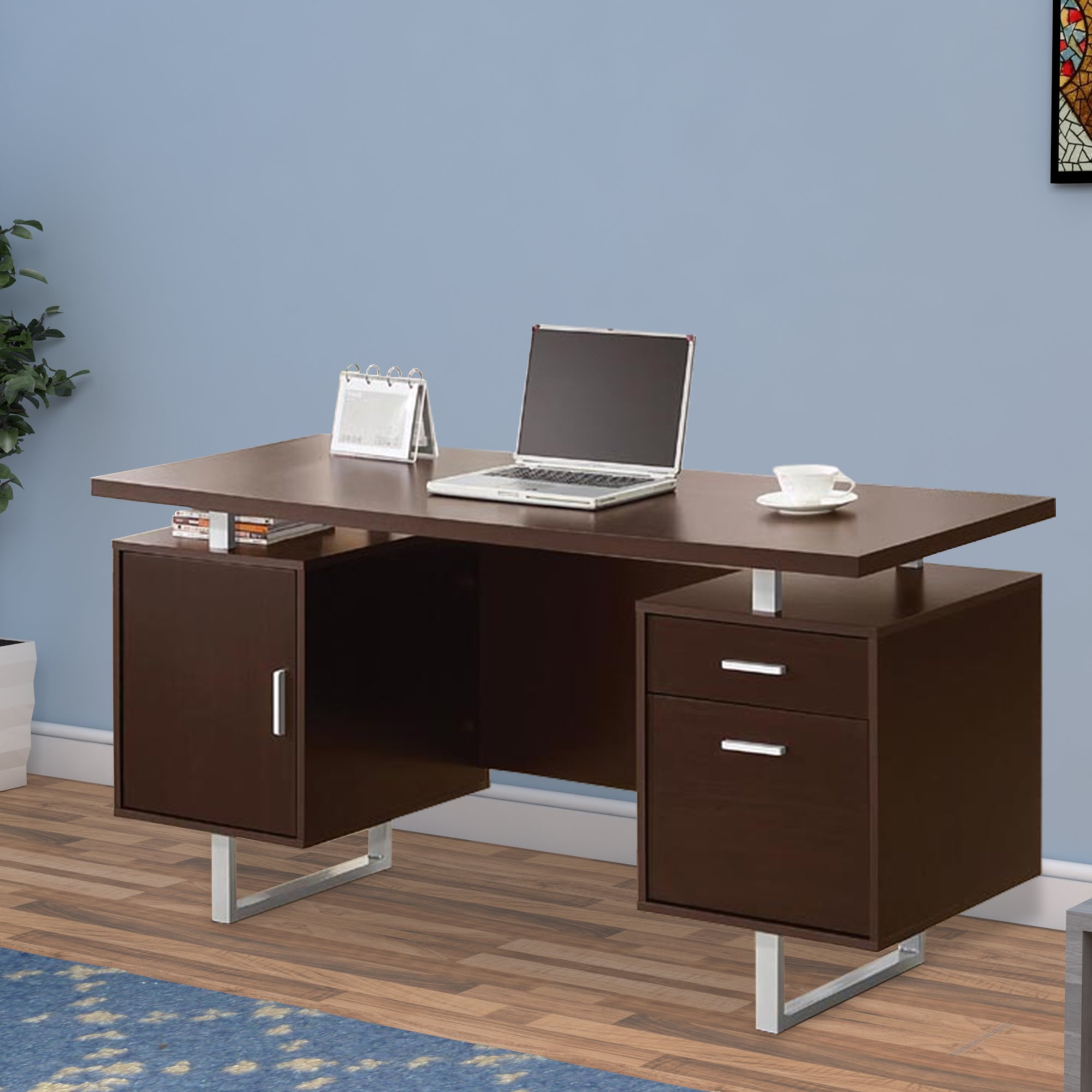 Coaster Double Pedestal Office Desk With Metal Sled Legs, Brown