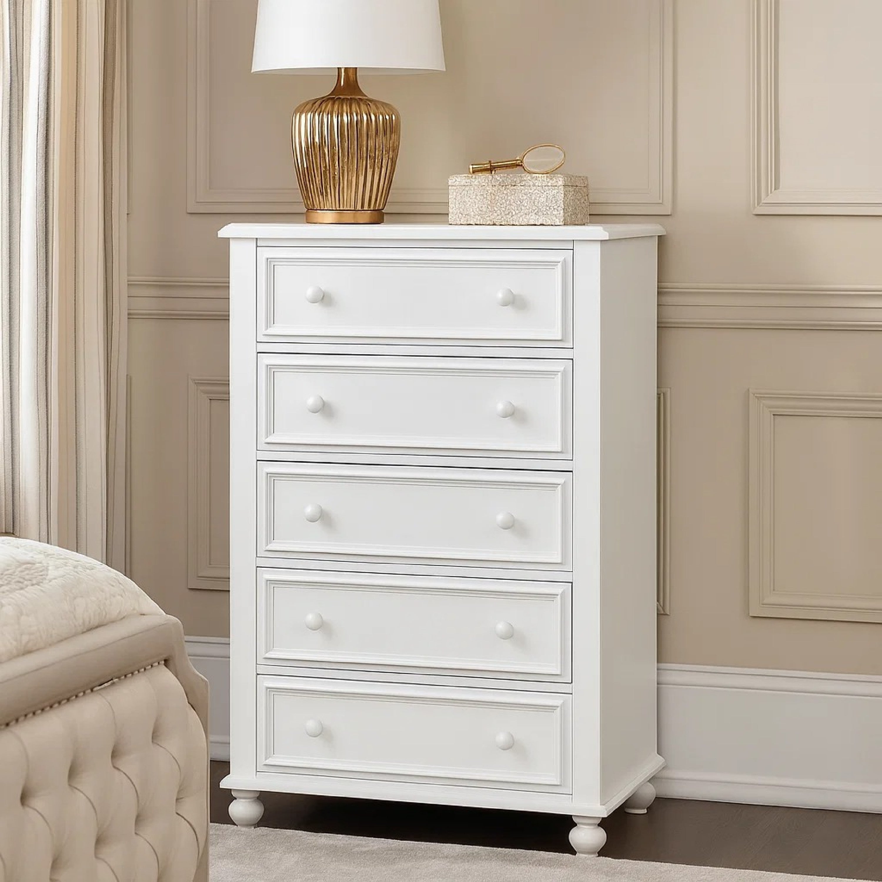 FOA Wholesale Wooden 5 Drawers Chest, White