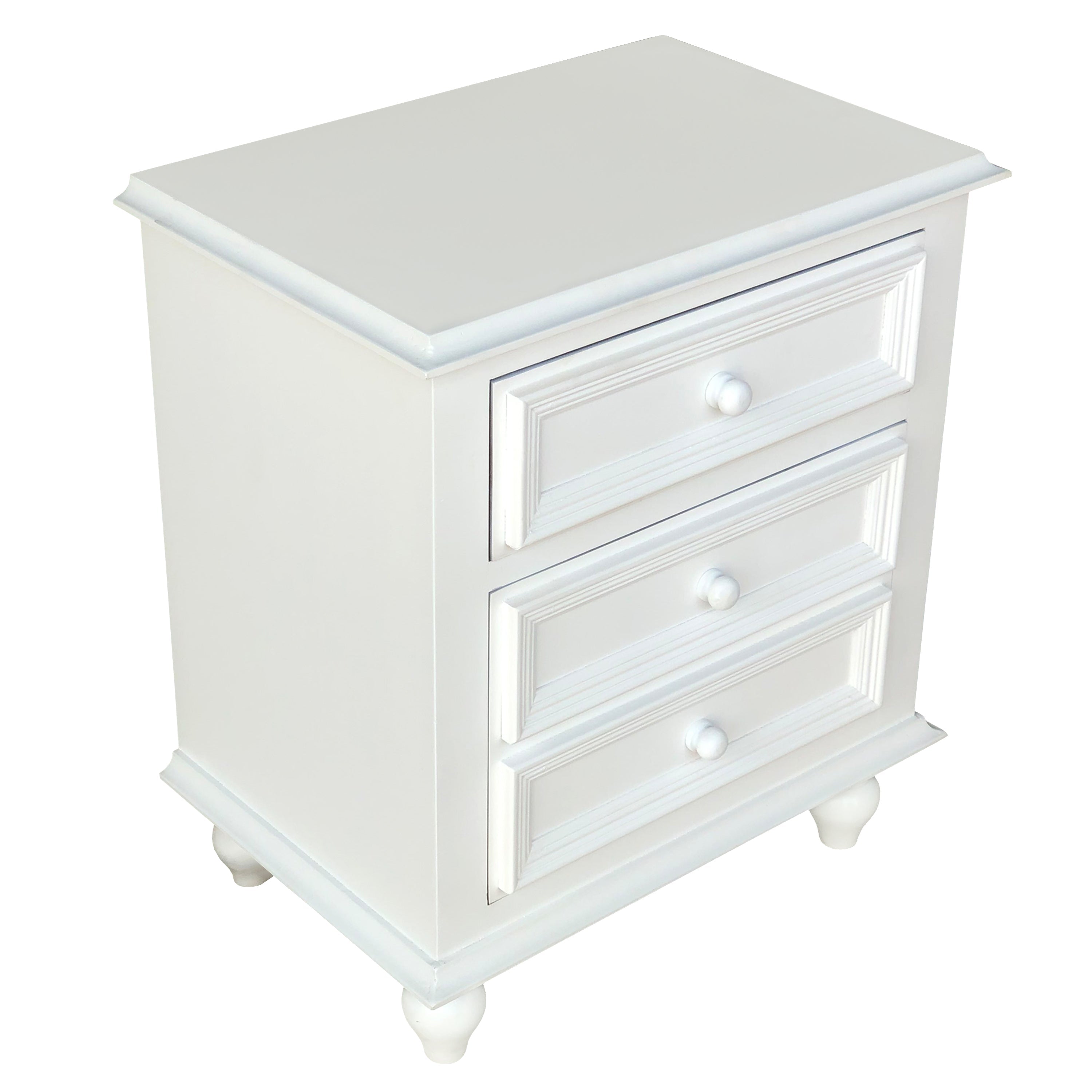 FOA Wholesale 28 Inch Bedside Nightstand, 2 Drawers with Classic Round Knobs, Handcrafted White Mango Wood