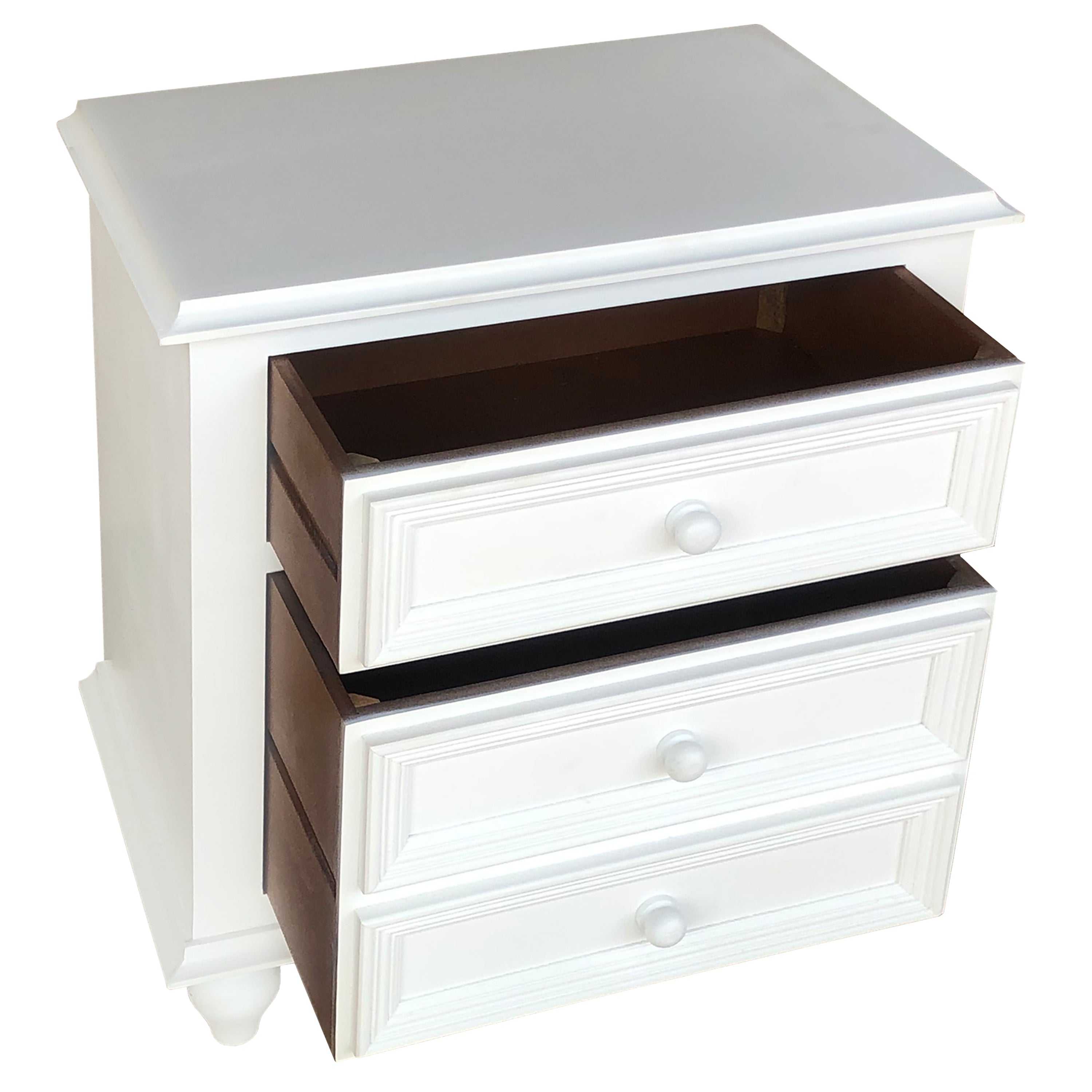 FOA Wholesale 28 Inch Bedside Nightstand, 2 Drawers with Classic Round Knobs, Handcrafted White Mango Wood