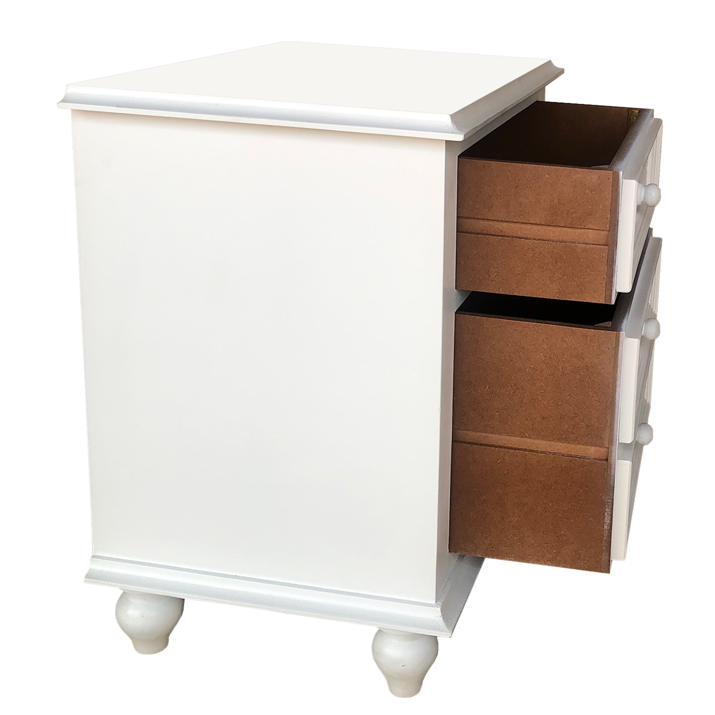 FOA Wholesale 28 Inch Bedside Nightstand, 2 Drawers with Classic Round Knobs, Handcrafted White Mango Wood