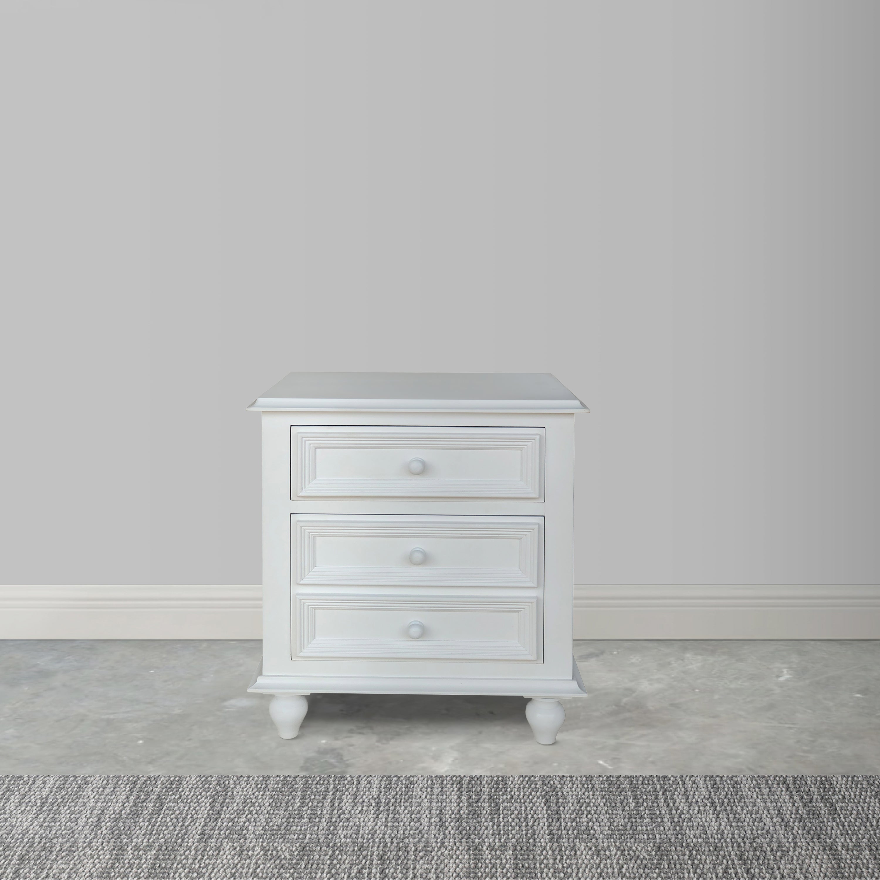 FOA Wholesale 28 Inch Bedside Nightstand, 2 Drawers with Classic Round Knobs, Handcrafted White Mango Wood