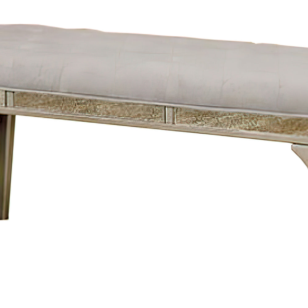 FOA Wholesale 51 Inch Wood Bench, Cushioned Seat, Tapered Legs Support, Gray, Champagne Silver