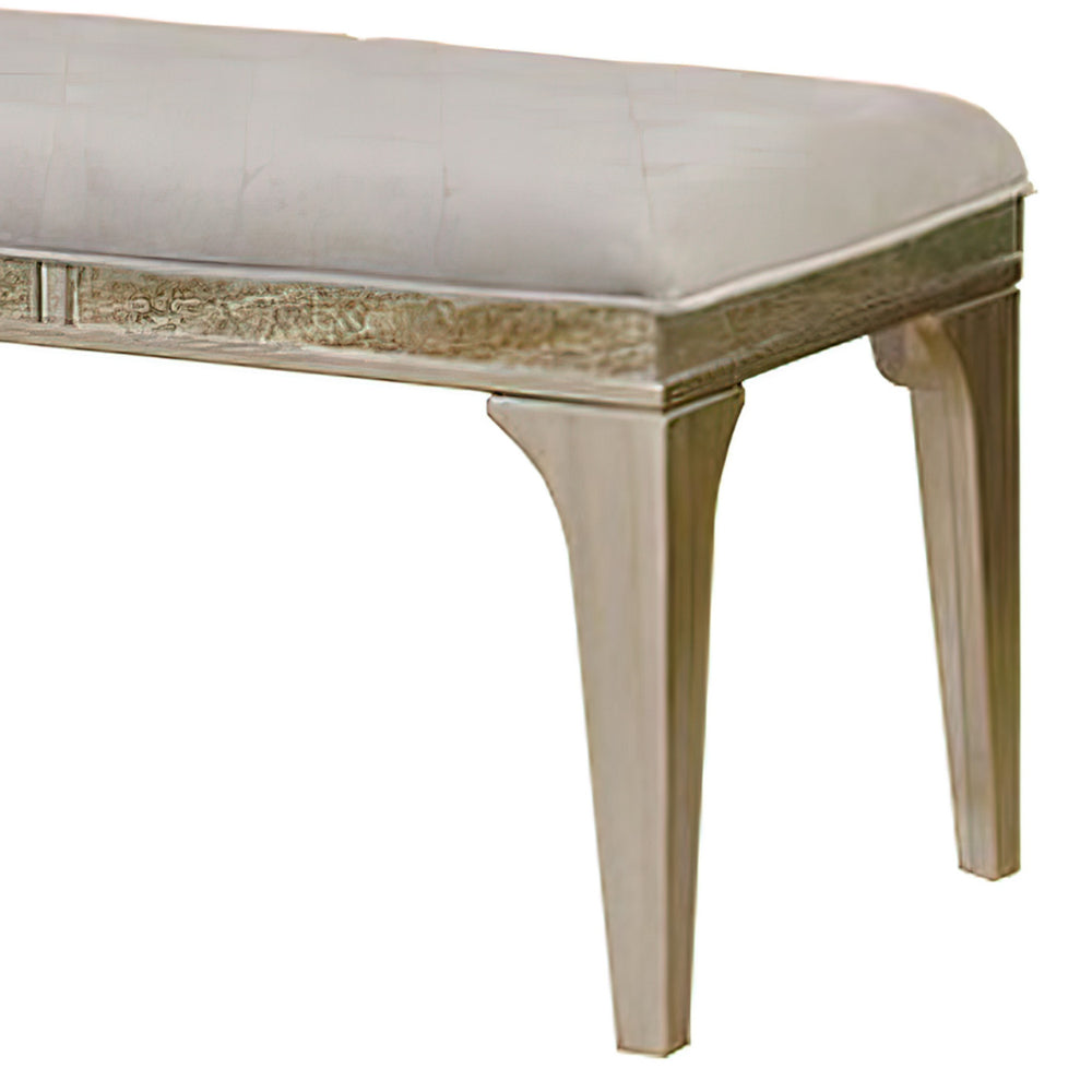 FOA Wholesale 51 Inch Wood Bench, Cushioned Seat, Tapered Legs Support, Gray, Champagne Silver