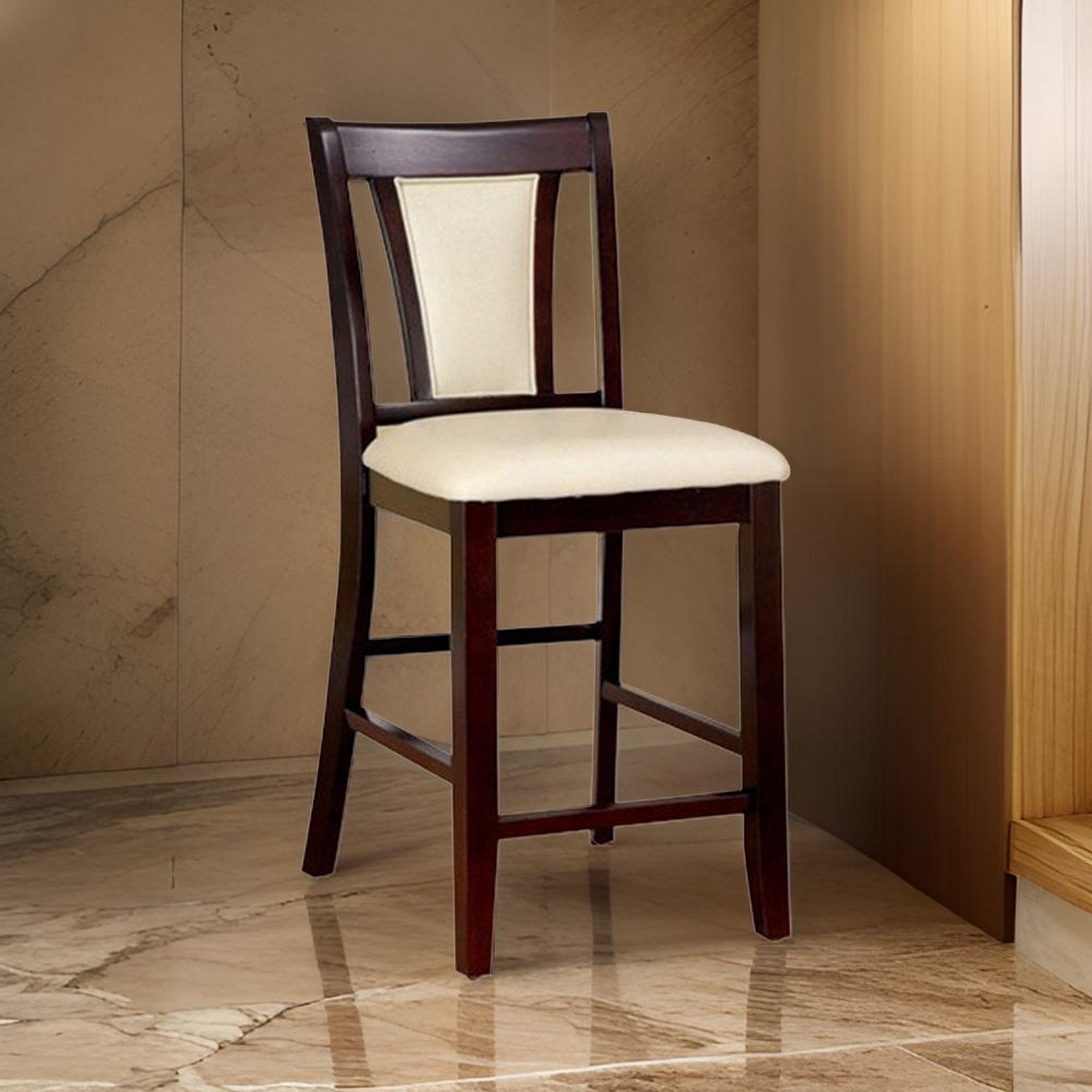 FOA Wholesale Wooden Side Chair With Padded Ivory Seat & Back, Pack Of 2, Cherry Brown
