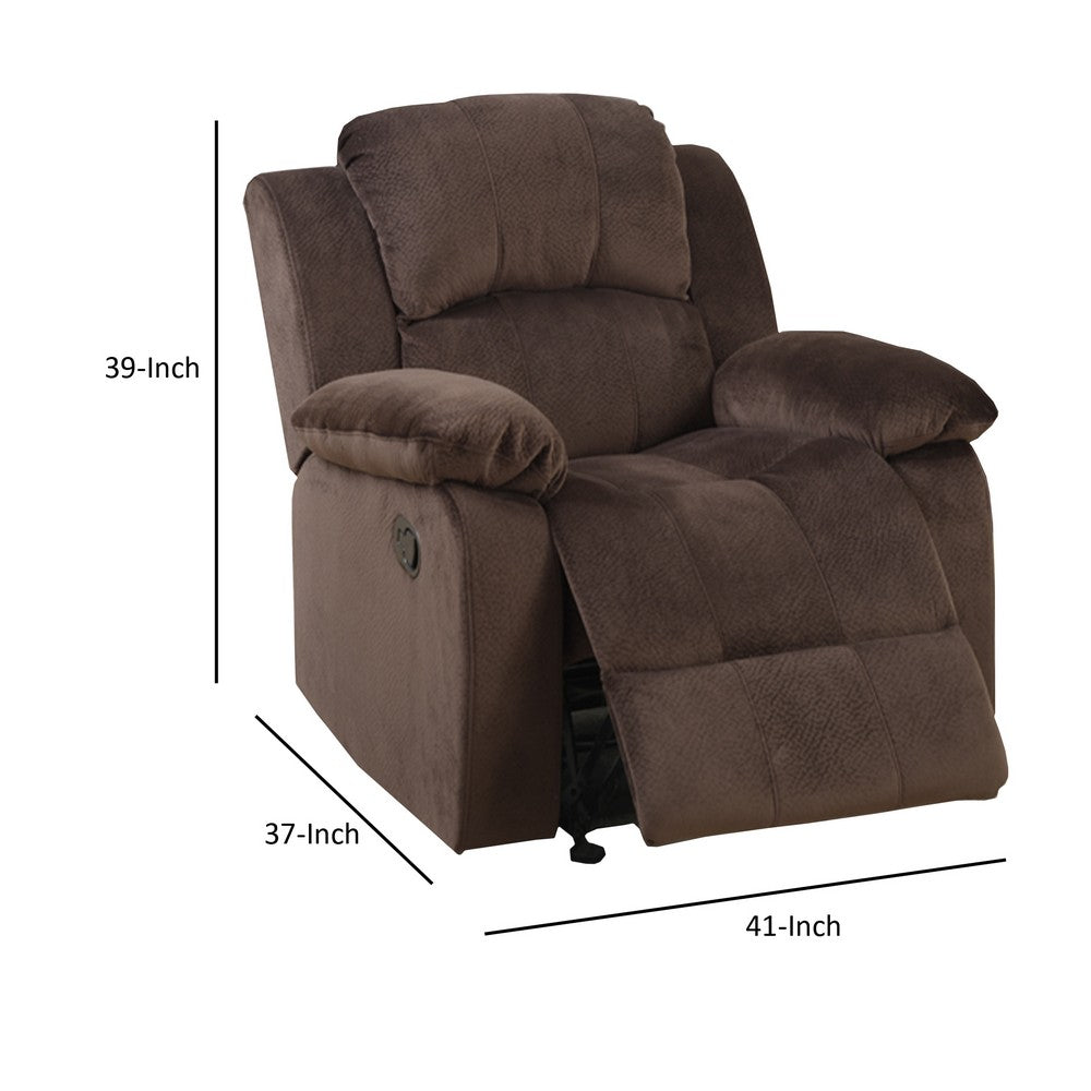 Poundex Rocker Recliner In Choco Brown Suede Fabric
