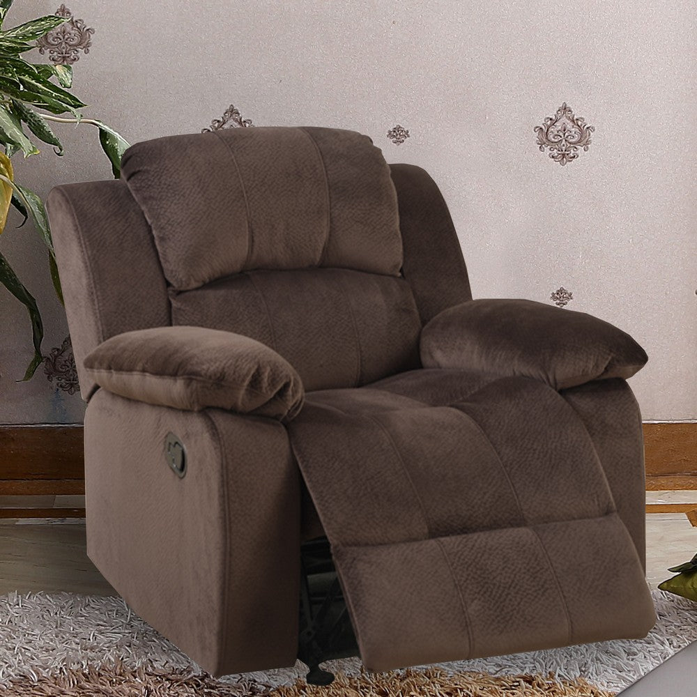 Poundex Rocker Recliner In Choco Brown Suede Fabric
