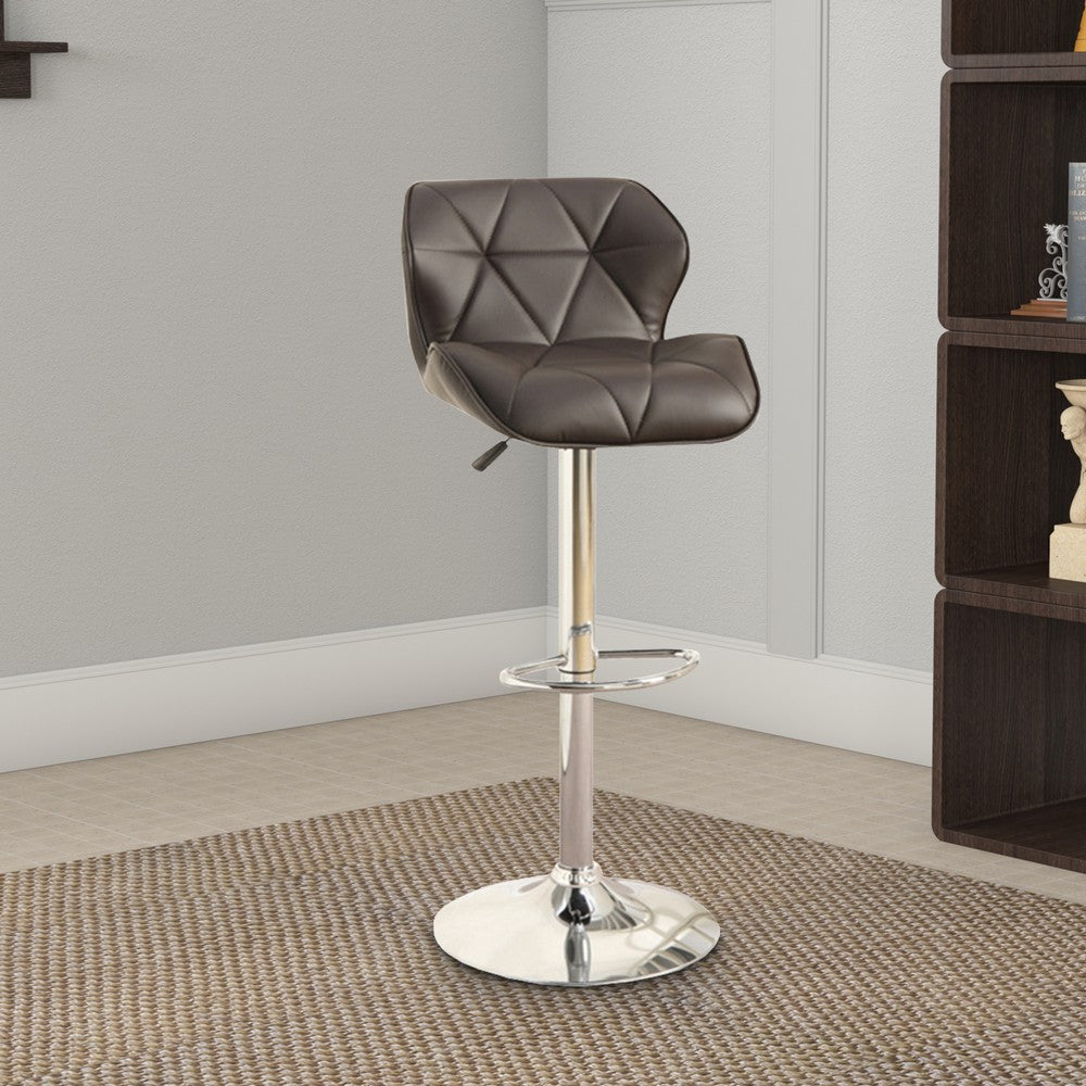 Poundex Barstool with Gaslight In Tufted Leather Dark Brown Set of 2
