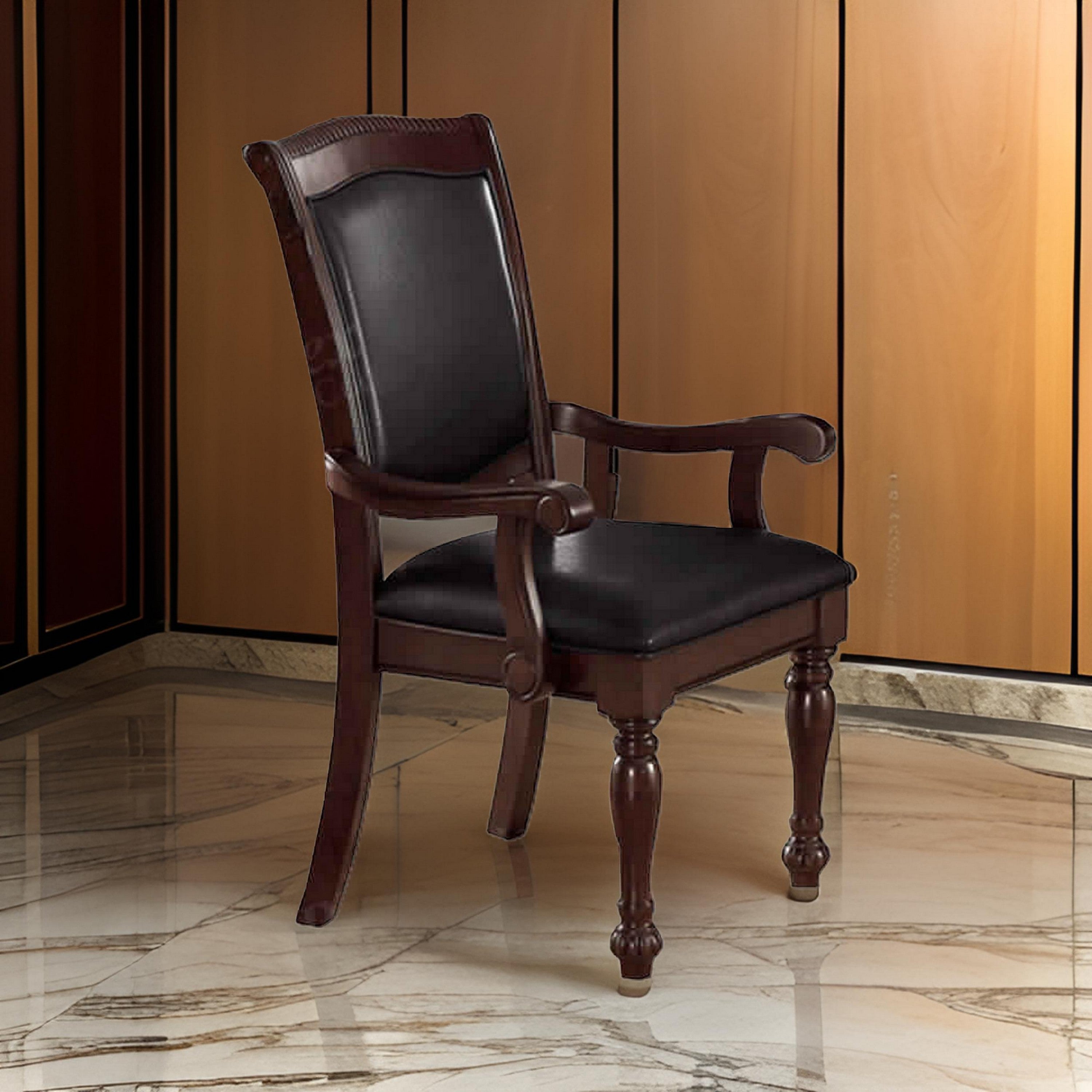 Poundex Old Style Rubber Wood Arm Chair Set Of 2 Brown