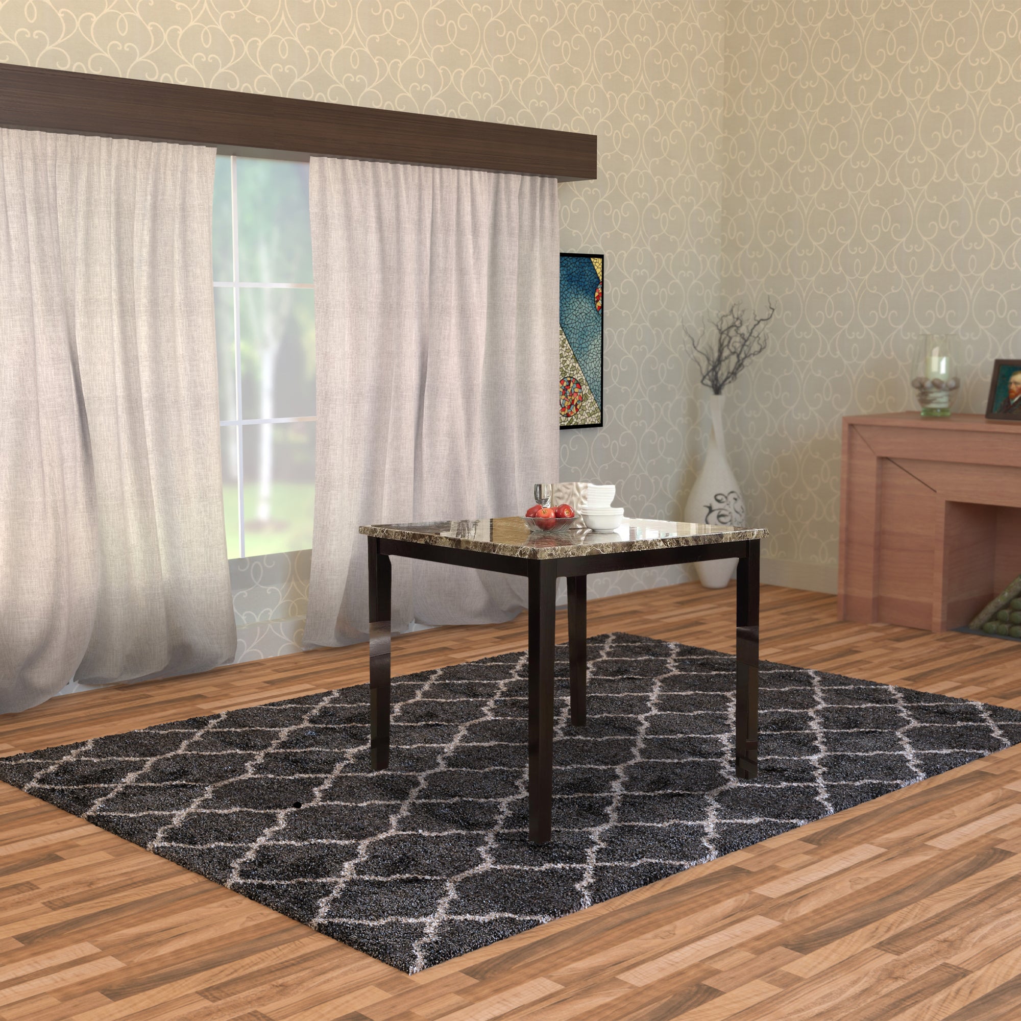 Poundex Spacious Wooden Counter High Table Faux Marble Top Brown