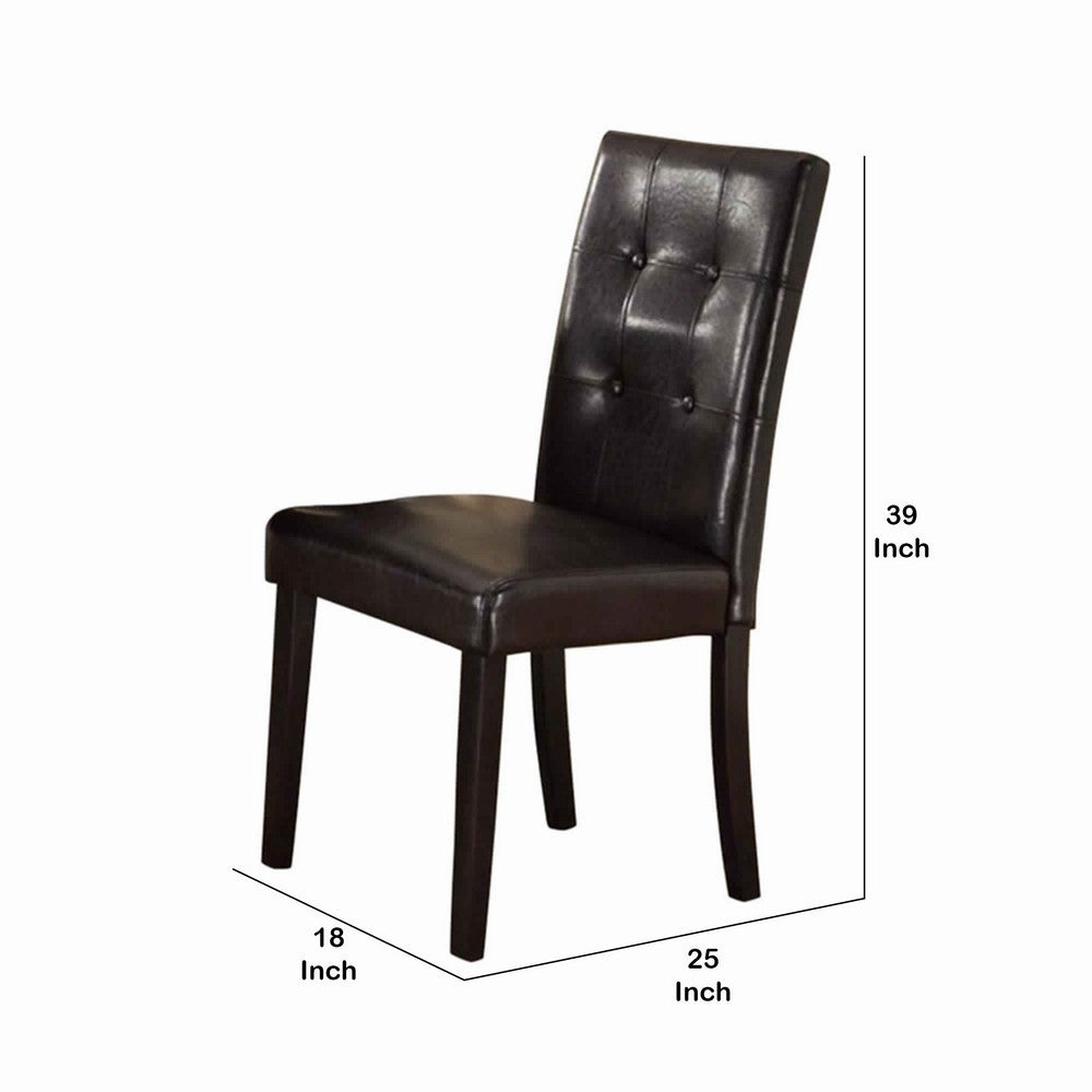 Poundex Faux Leather Dining Side Chair In Pine, Set Of 2, Dark Brown