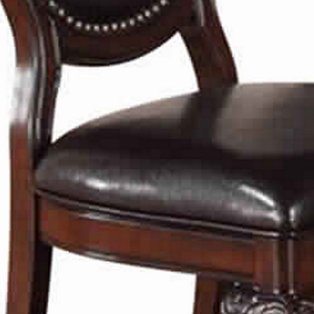 Poundex Traditional Rubber Wood Dining Chair With Faux Leather Upholstery , Set Of 2,Brown