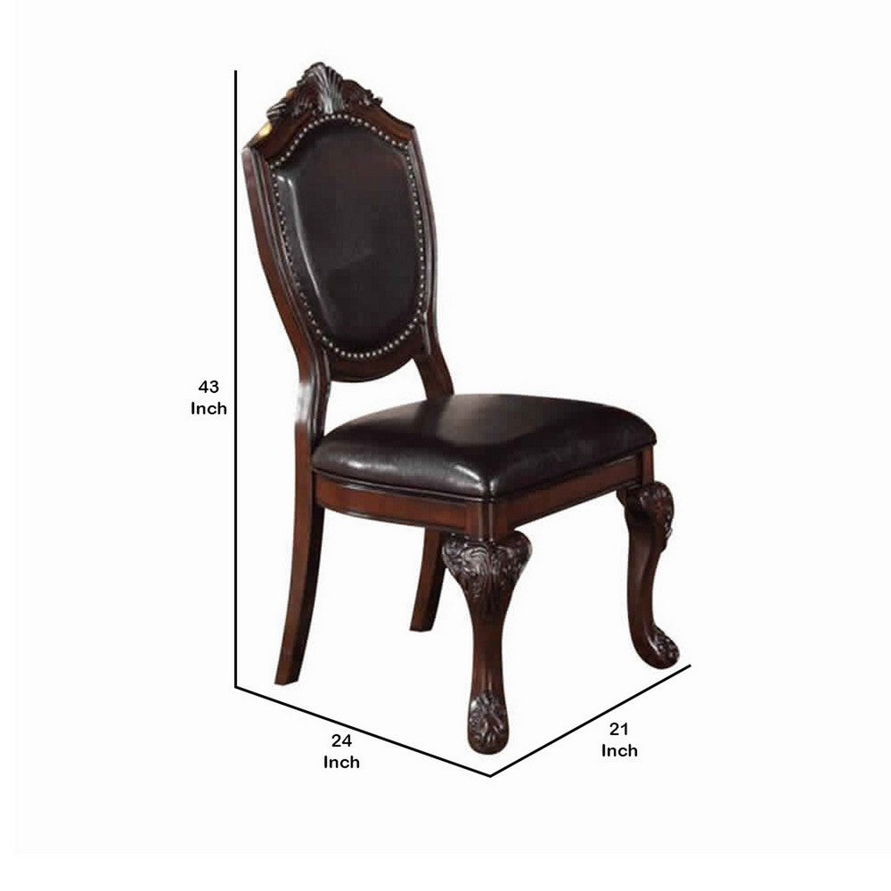 Poundex Traditional Rubber Wood Dining Chair With Faux Leather Upholstery , Set Of 2,Brown
