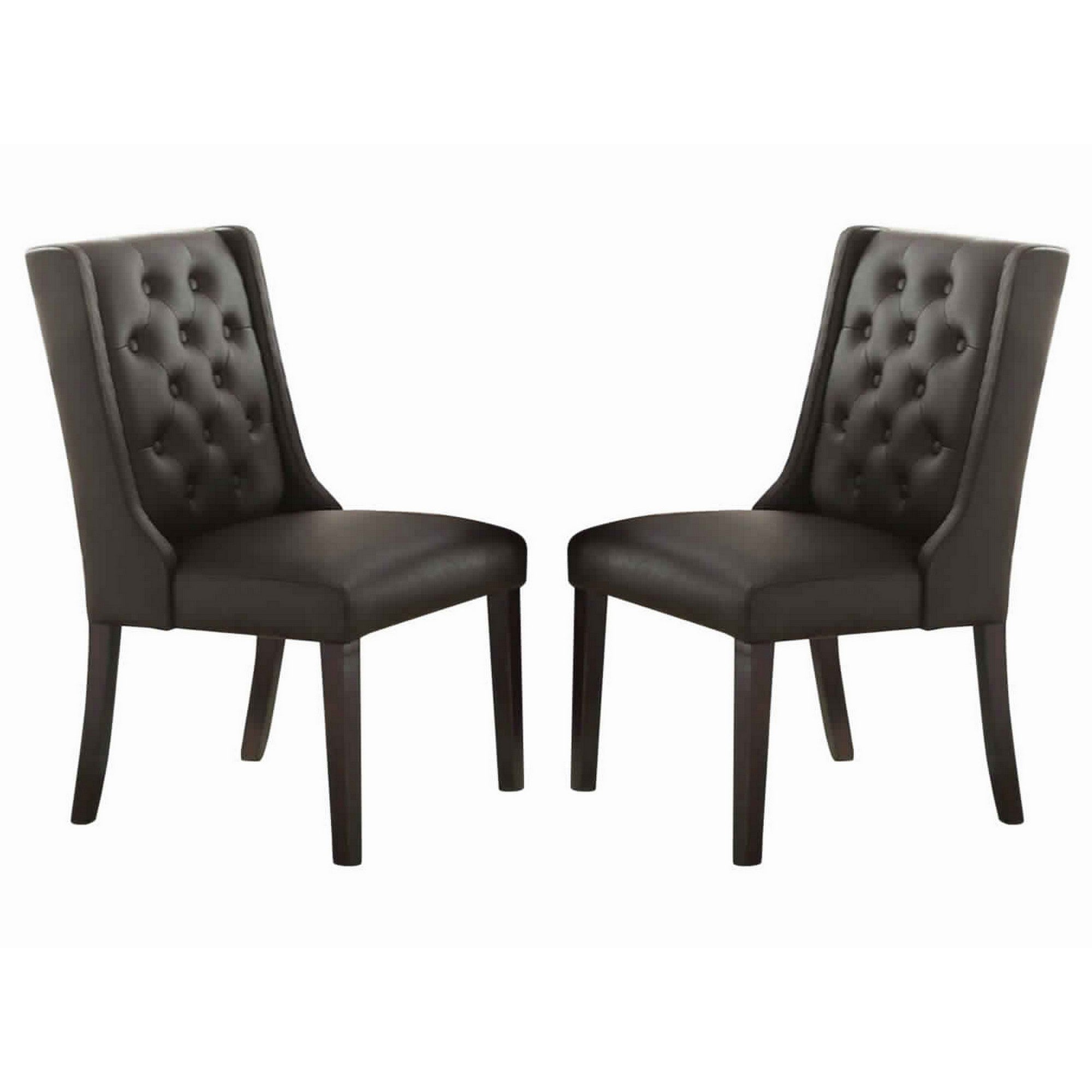 Poundex Button Tufted Royal Dining Chair, Set Of 2, Dark Brown