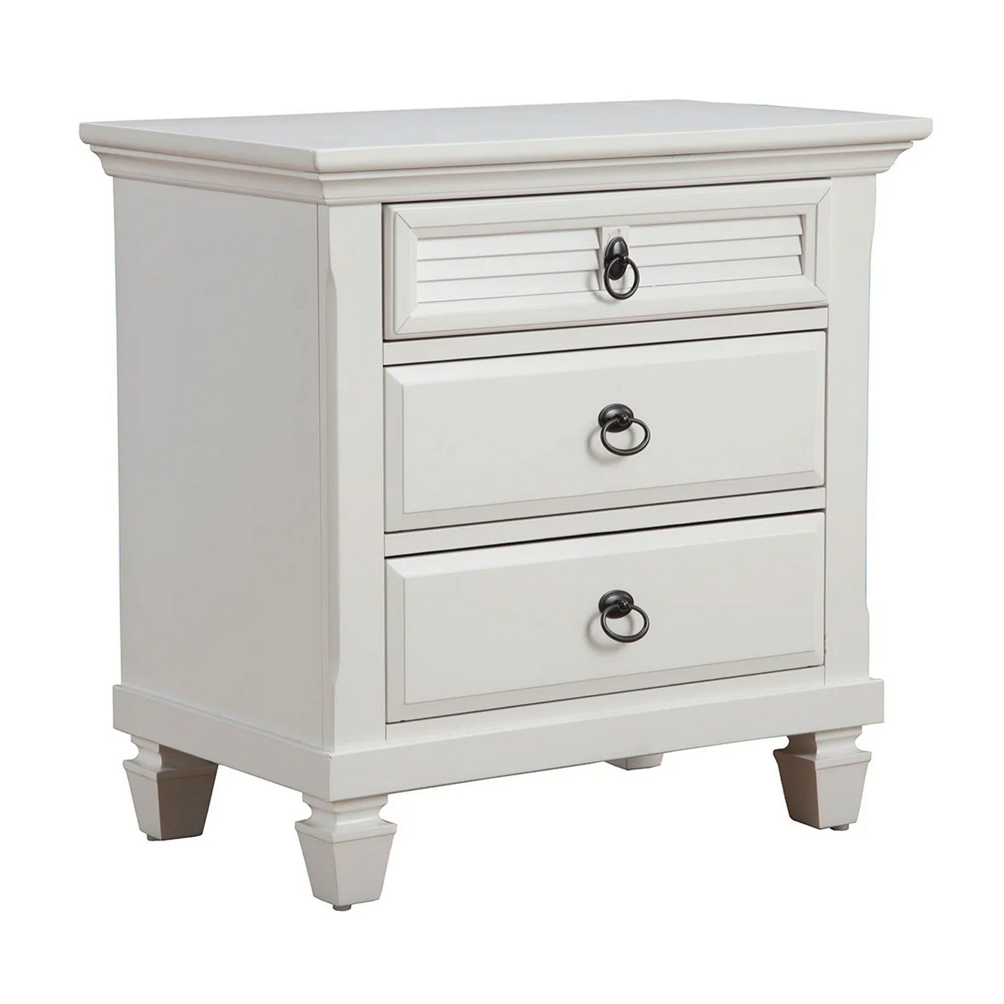 Alpine Furniture Pine Wood 3 Drawer Nightstand in White