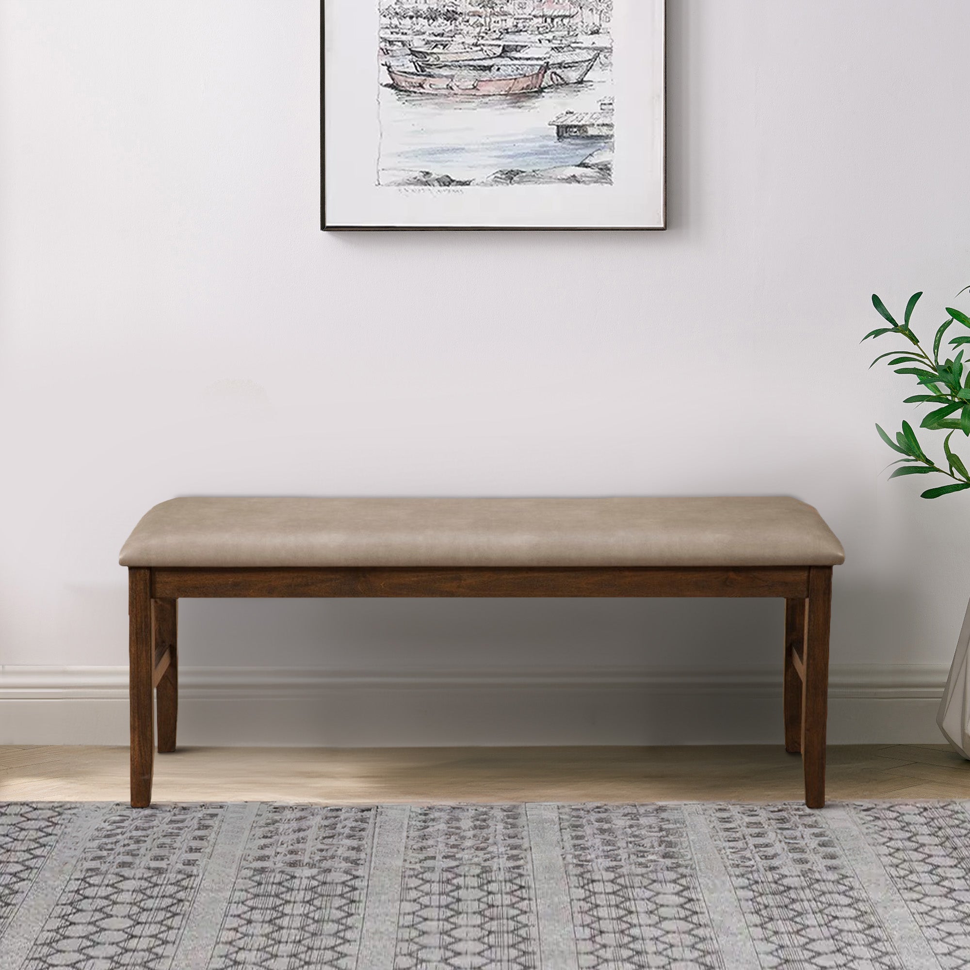 Alpine Furniture Rubberwood Dining Bench With Padded Upholstery Brown