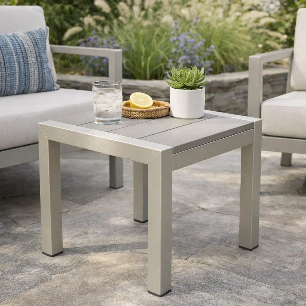 Benzara 16 Inch Outdoor Side Table, Highly Functional, Easy Movable, Gray