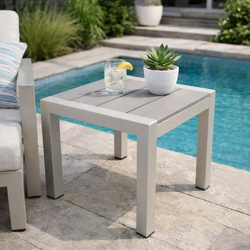 Benzara 16 Inch Outdoor Side Table, Highly Functional, Easy Movable, Gray
