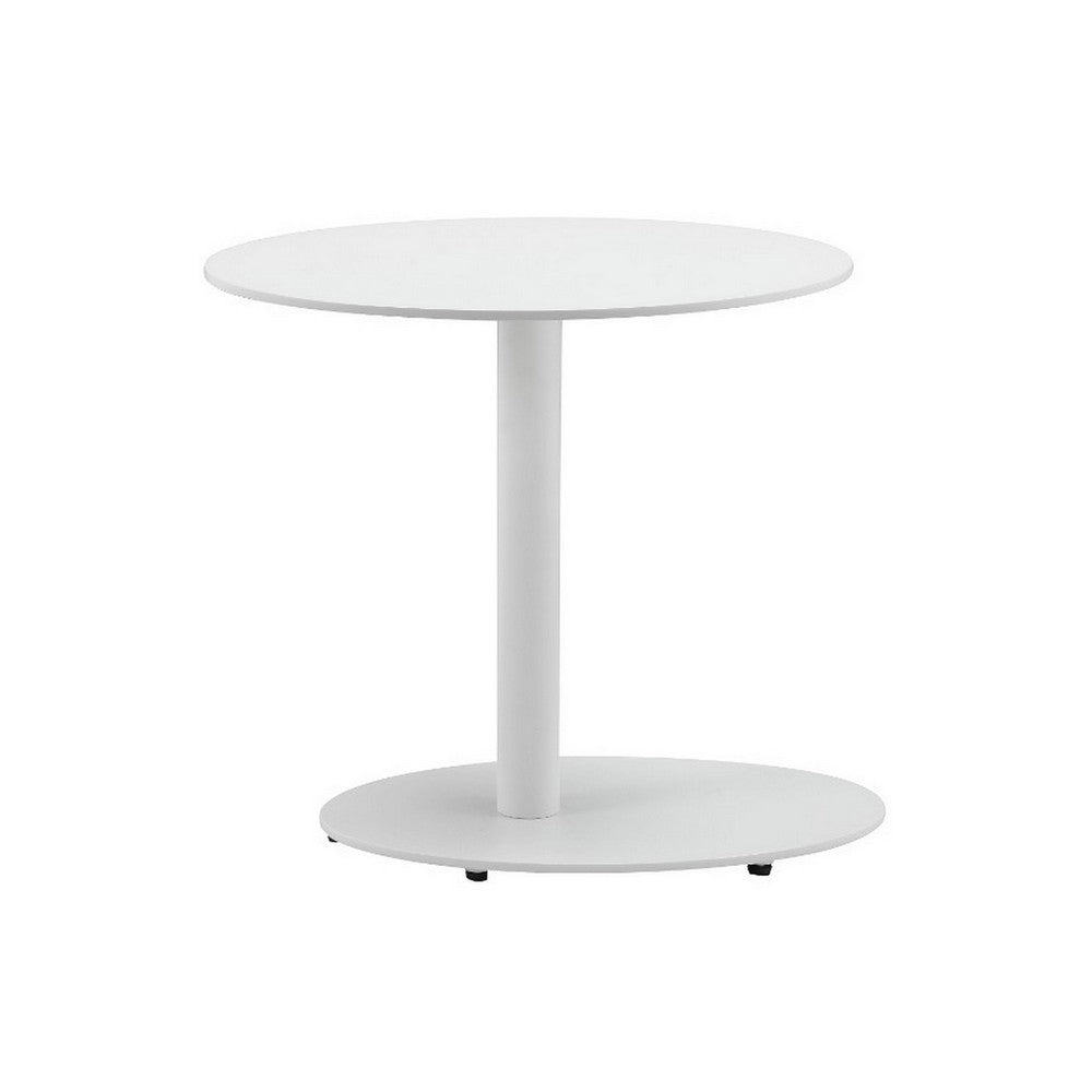 Benzara Modern Metal Outdoor Side Table With Oval Top And Base, White
