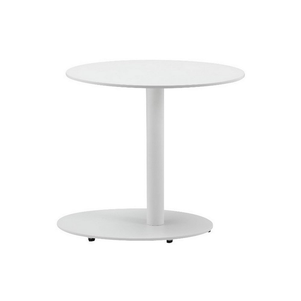 Benzara Modern Metal Outdoor Side Table With Oval Top And Base, White