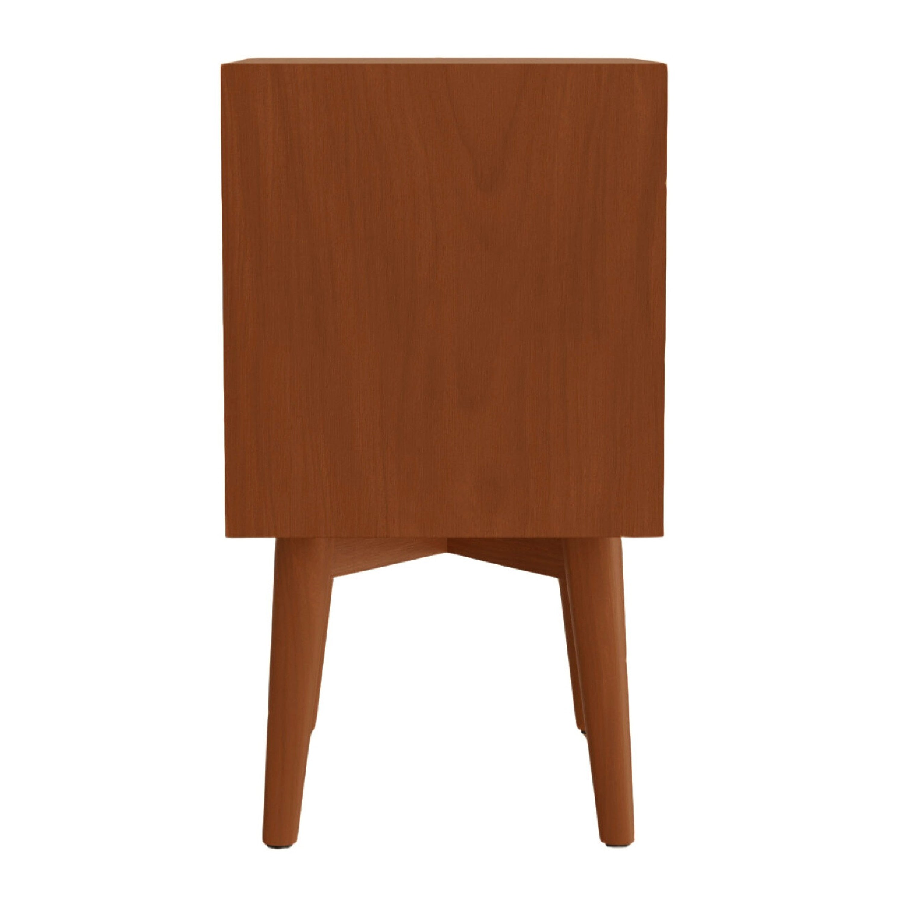 Alpine Furniture Mid Century 26 Inch Nightstand, 2 Drawers, Mahagony Wood Chestnut Brown
