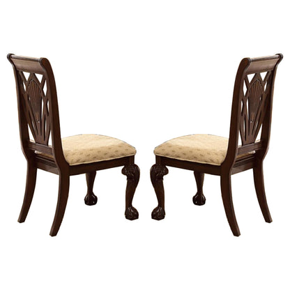 Benzara Traditional Style Wooden Fabric Side Chair With Floral Motifs, Brown, Cream, Set of 2