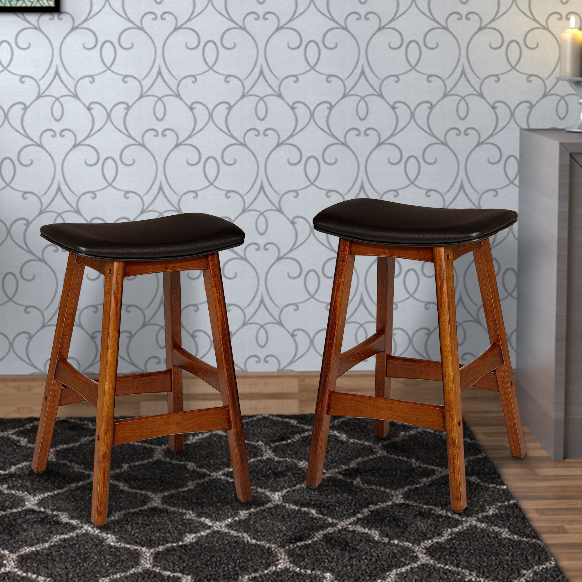 Benzara Wooden Counter Height Stool In Black And Brown, Set of 2