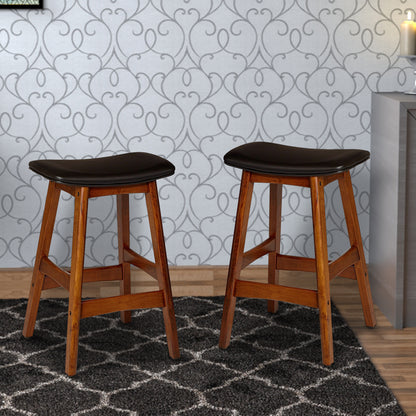 Benzara Wooden Counter Height Stool In Black And Brown, Set of 2