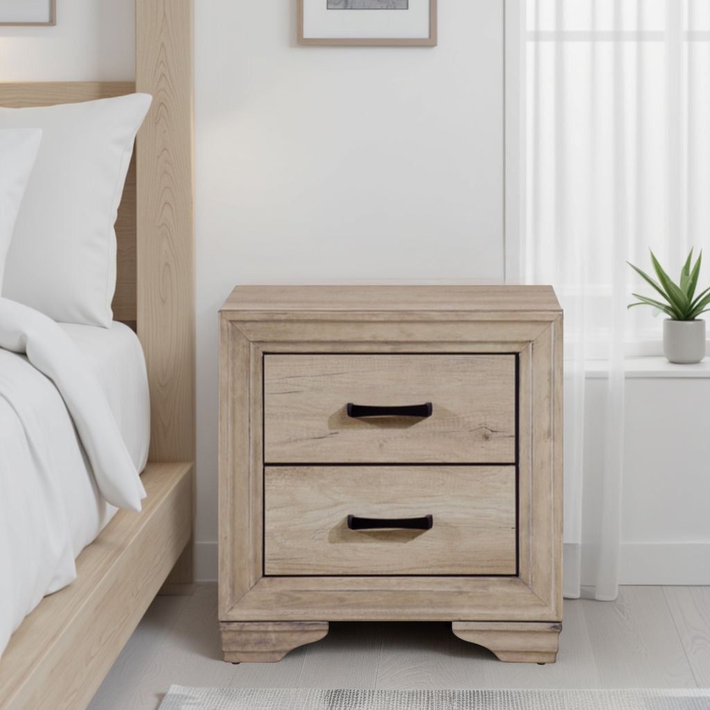 Benzara Wooden Night Stand With 2 Drawers In Brown