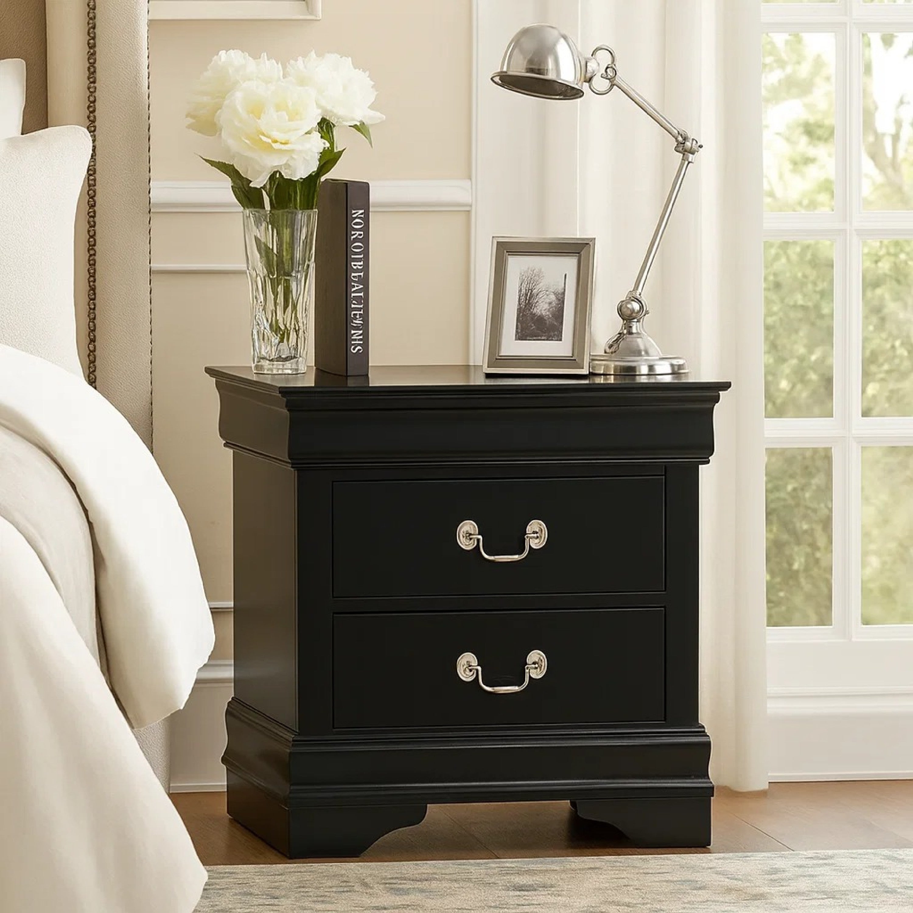 Benzara Traditional Style Wooden Night Stand With 2 Drawers Black