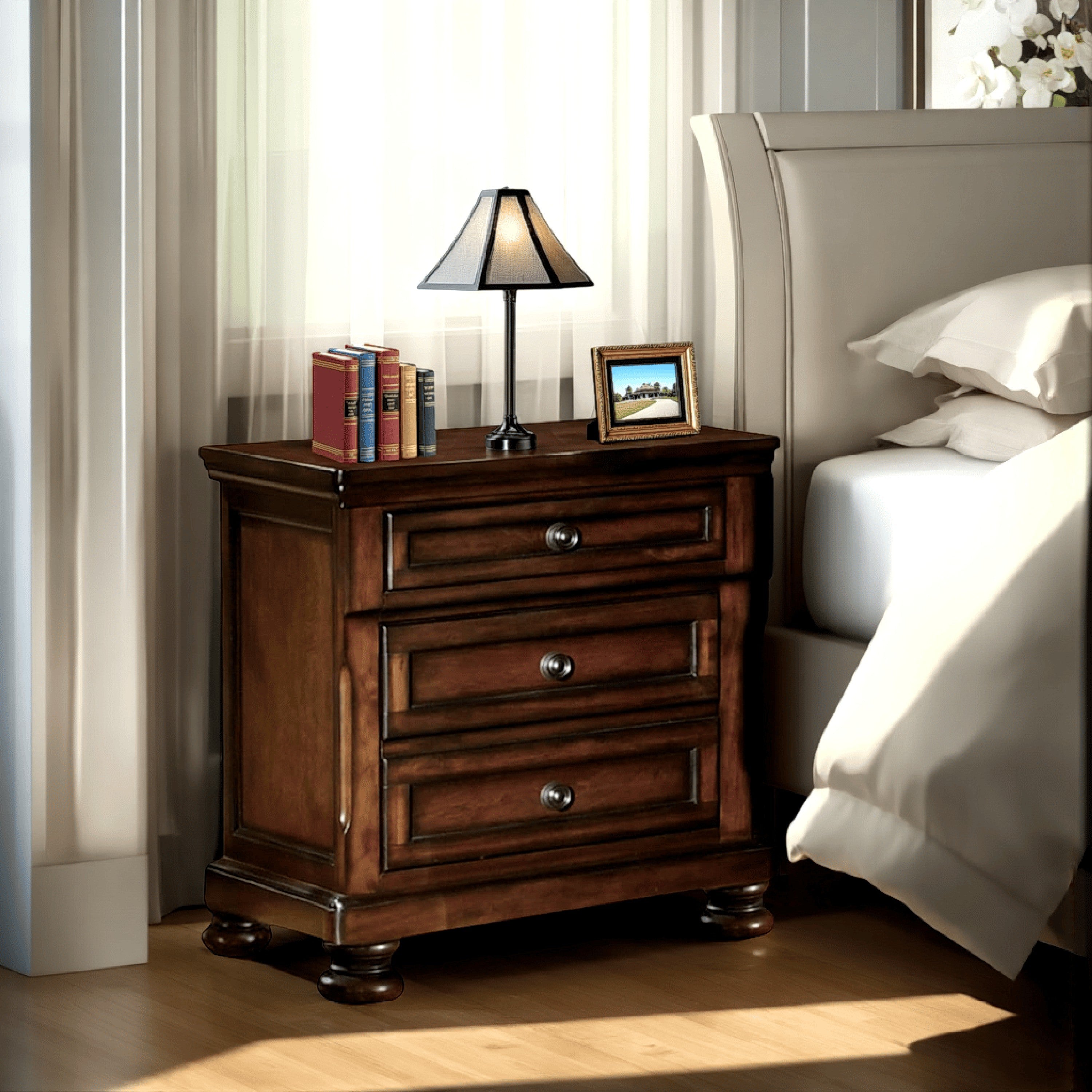 Benzara Classic Wooden Night Stand with 2 Drawers Brown