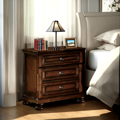 Benzara Classic Wooden Night Stand with 2 Drawers Brown